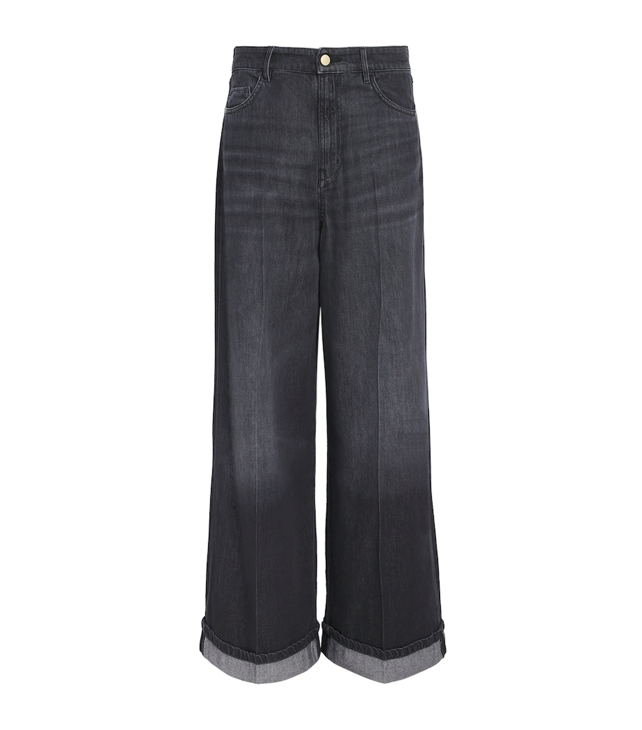 Turn-Up-Hem Wide-Leg Jeans BLACK Image 1