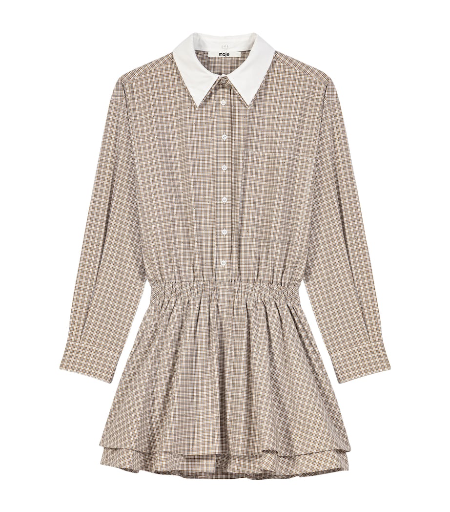 Maje Womens Cotton Check Mini Shirt Dress Beige Image 1