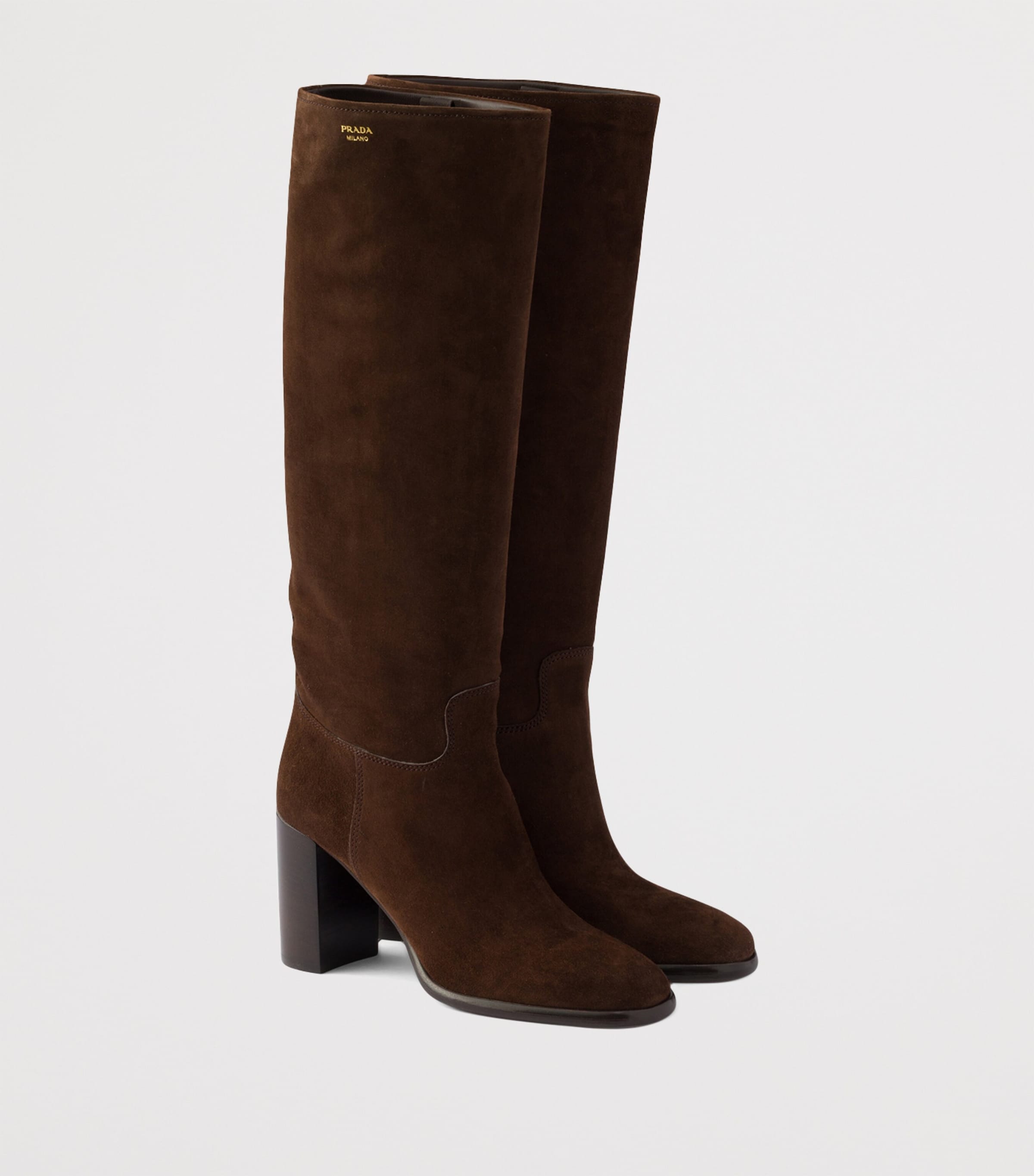 Prada Suede Knee-High Boots 85 Brown Image 2