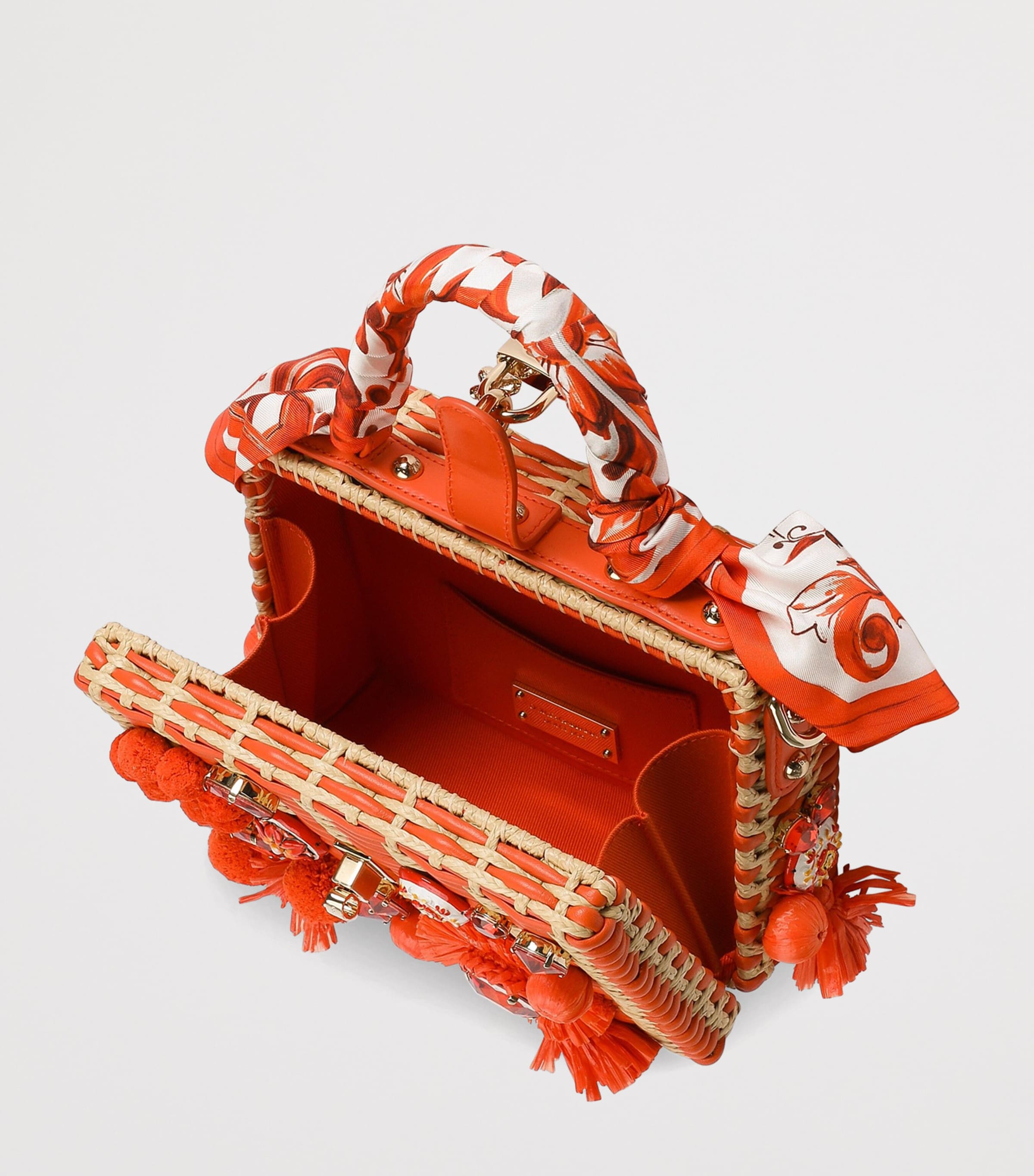 Dolce&Gabbana Raffia-Leather Embellished Top-Handle Bag Orange/natural Image 4