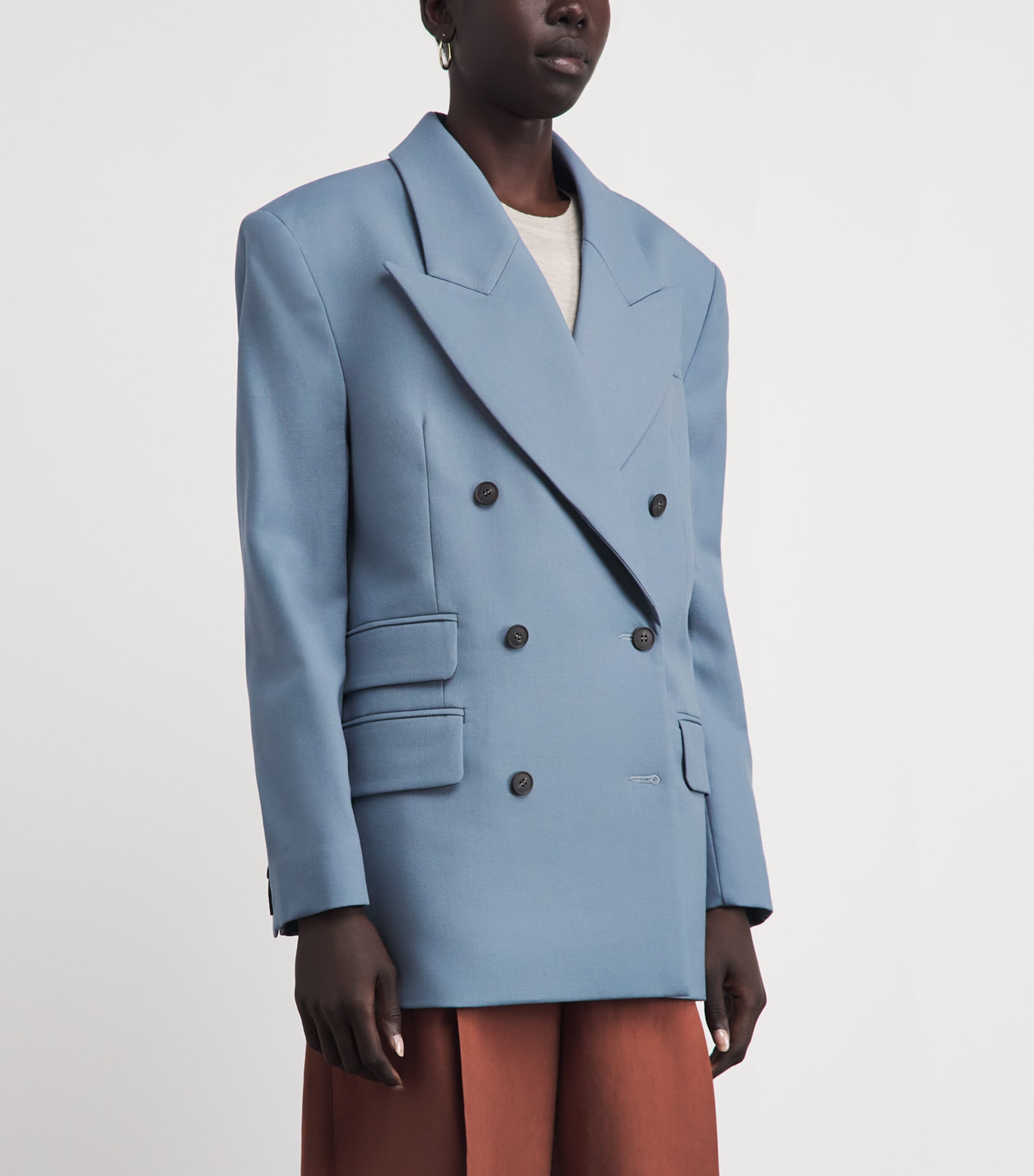 Laura Pitharas Womens Wool Double-Breasted Blazer Steel Blue Image 4