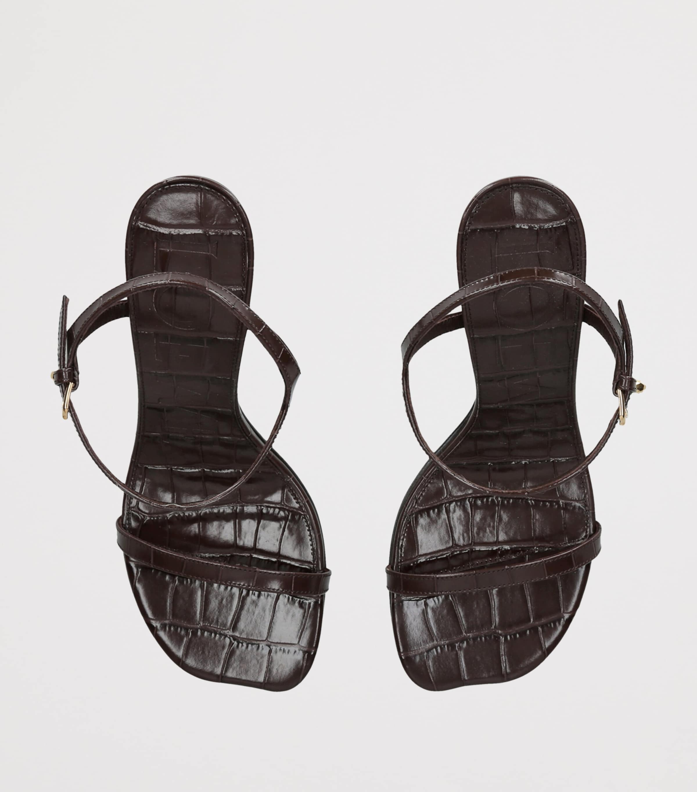 LOEWE Croc-Embossed Leather Toy Heeled Sandals 90 Dark Brown Image 4