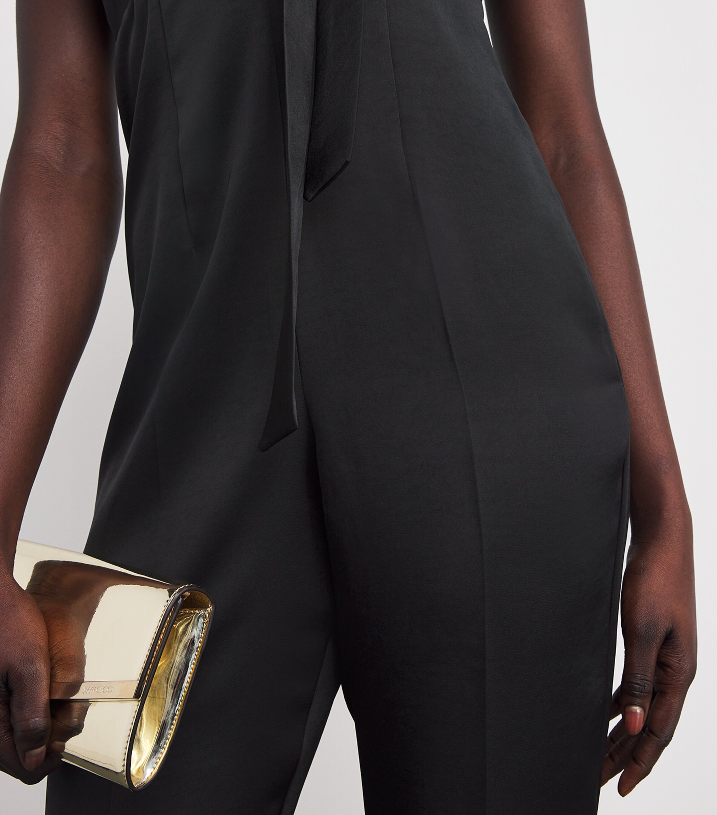 Satin Plunge-Neck Jumpsuit BLACK Image 4