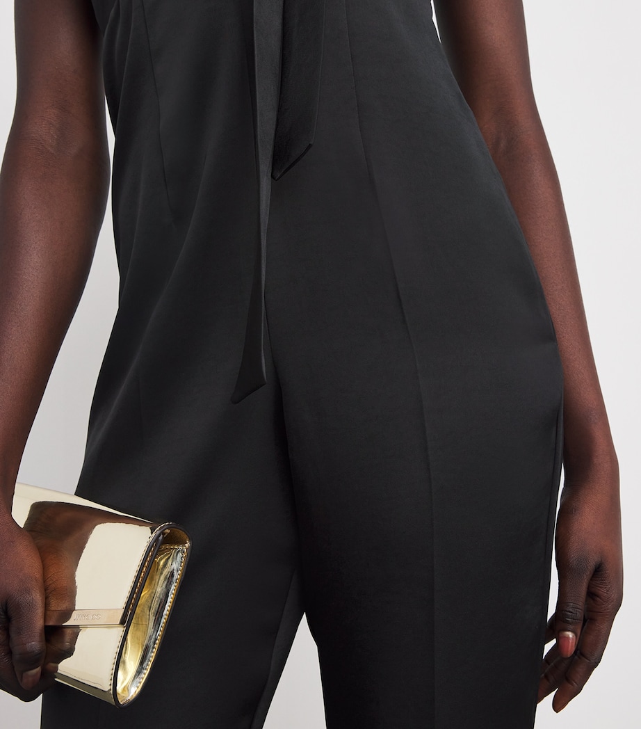 Satin Plunge-Neck Jumpsuit BLACK Image 4