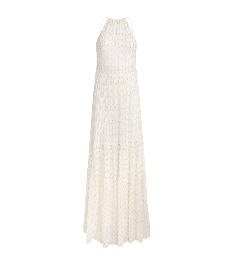 Missoni Womens Crochet Zigzag Maxi Dress White /gold Image 1