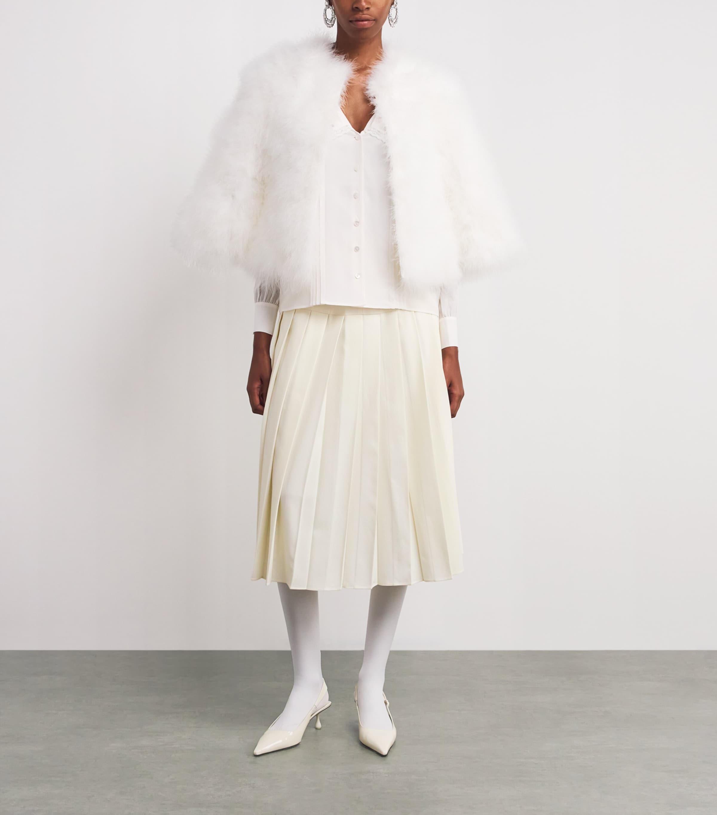 Alessandra Rich Womens Wool Crepe Pleated Midi Skirt White Image 2