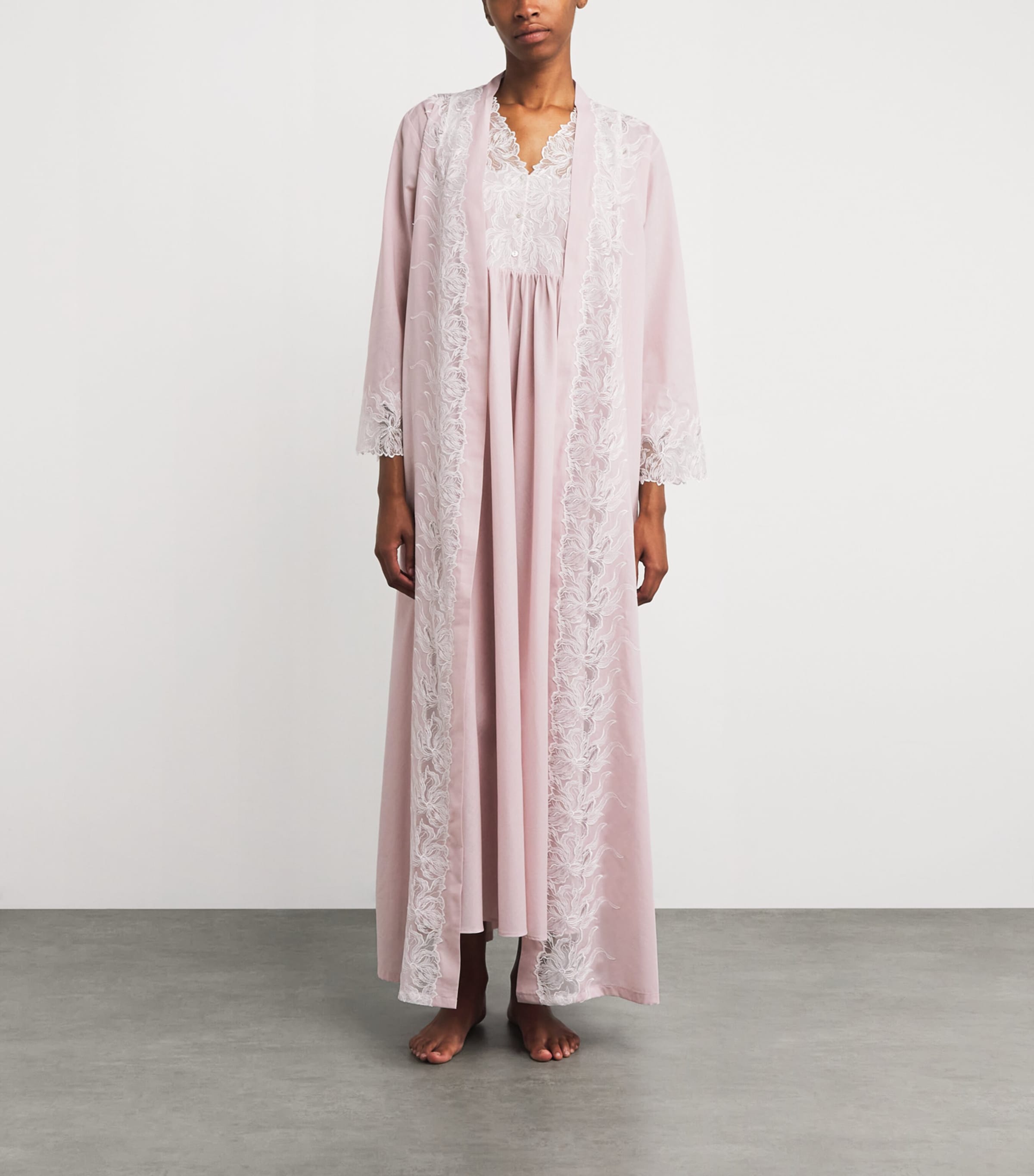 Cotton Lace-Trim Lilane Robe (XS/S) POWDER Image 2
