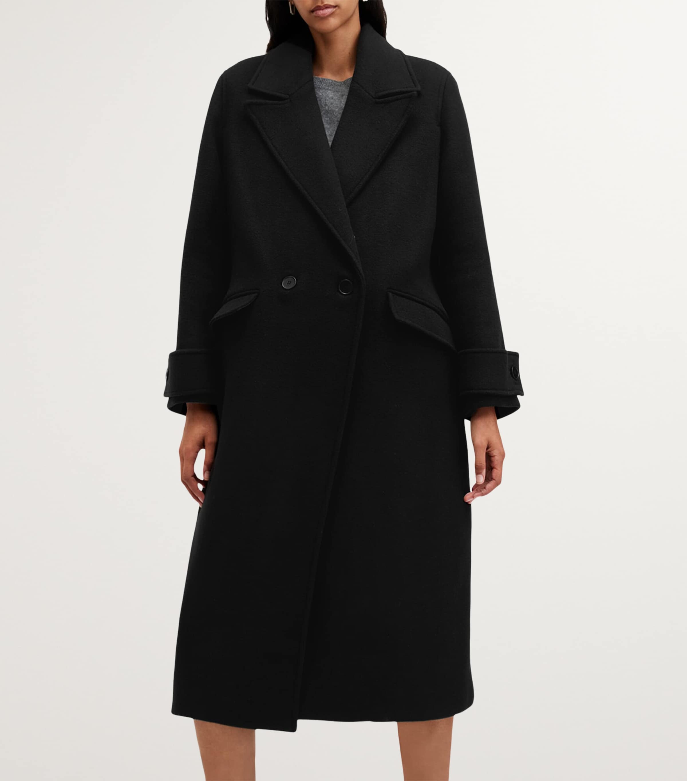AllSaints Black Double-Breasted Mabel Coat | Harrods UK