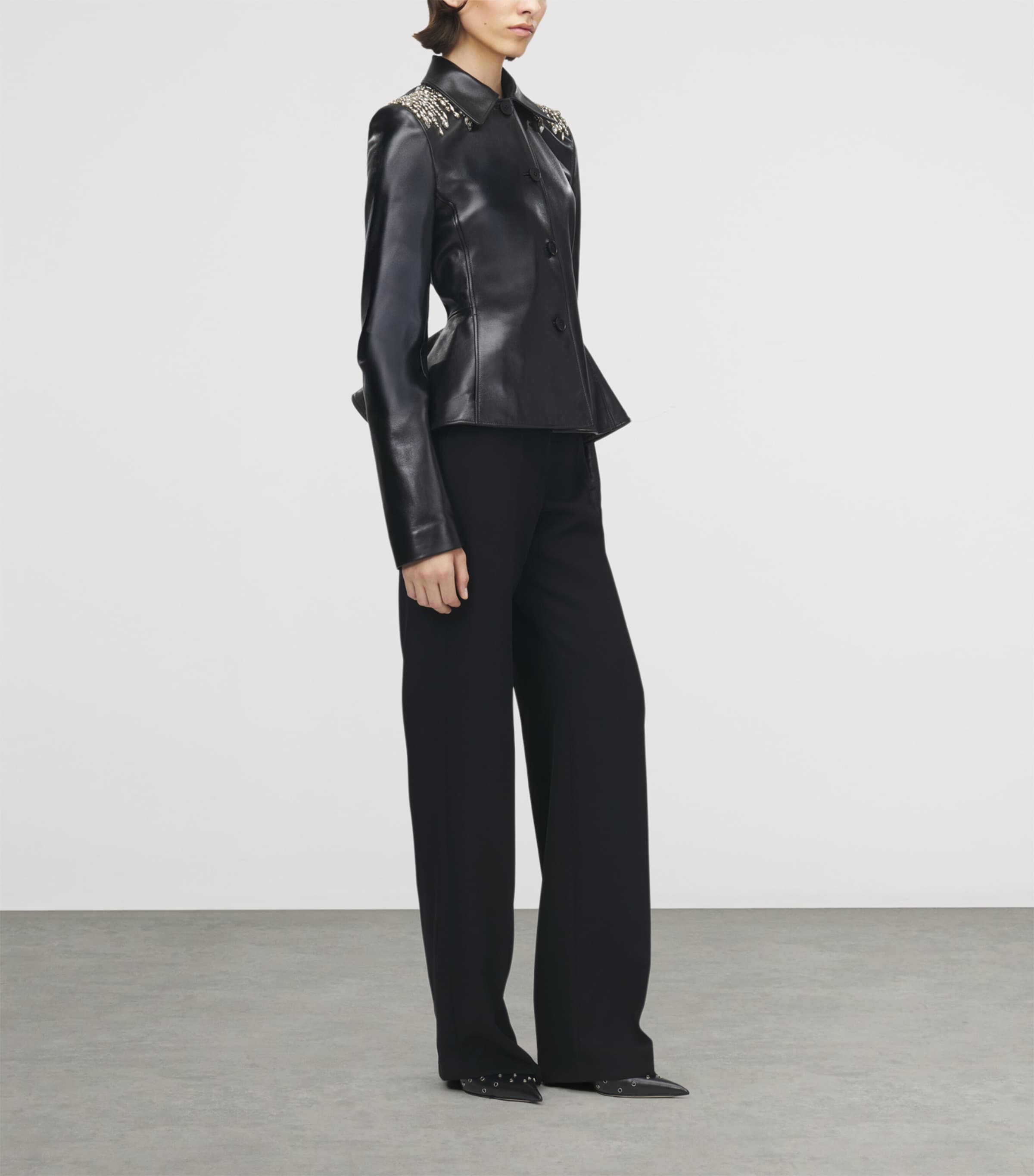 McQueen Womens Leather Embellished Peplum Jacket Image 4