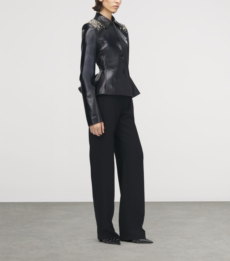 McQueen Womens Leather Embellished Peplum Jacket Image 4