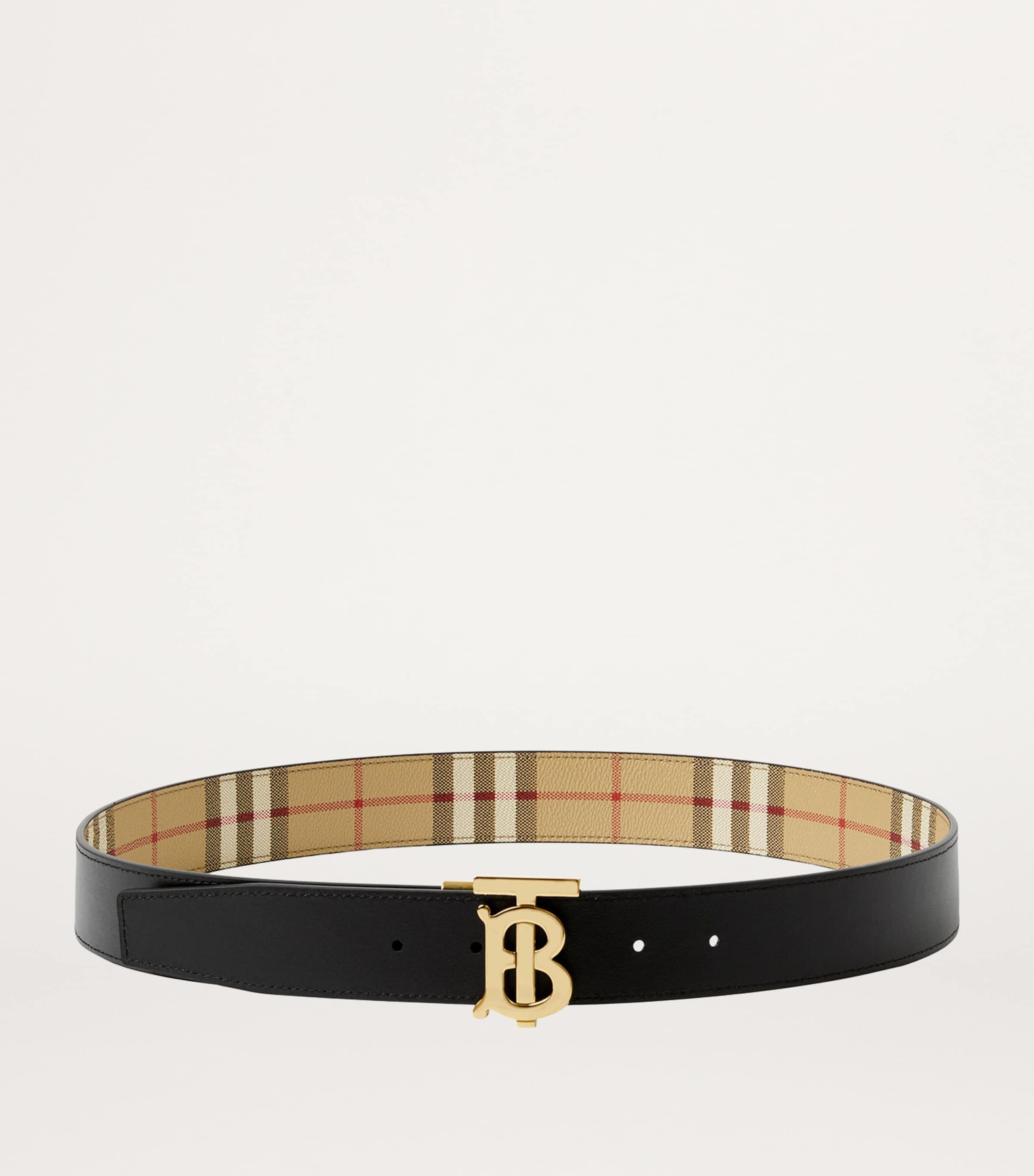 Leather and Check Reversible TB Belt ARCHIVE BEIGE/GOLD Image 5