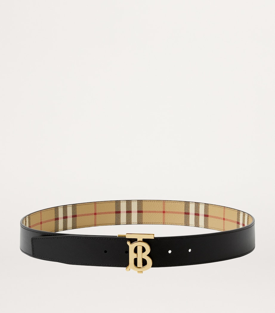Leather and Check Reversible TB Belt ARCHIVE BEIGE/GOLD Image 5