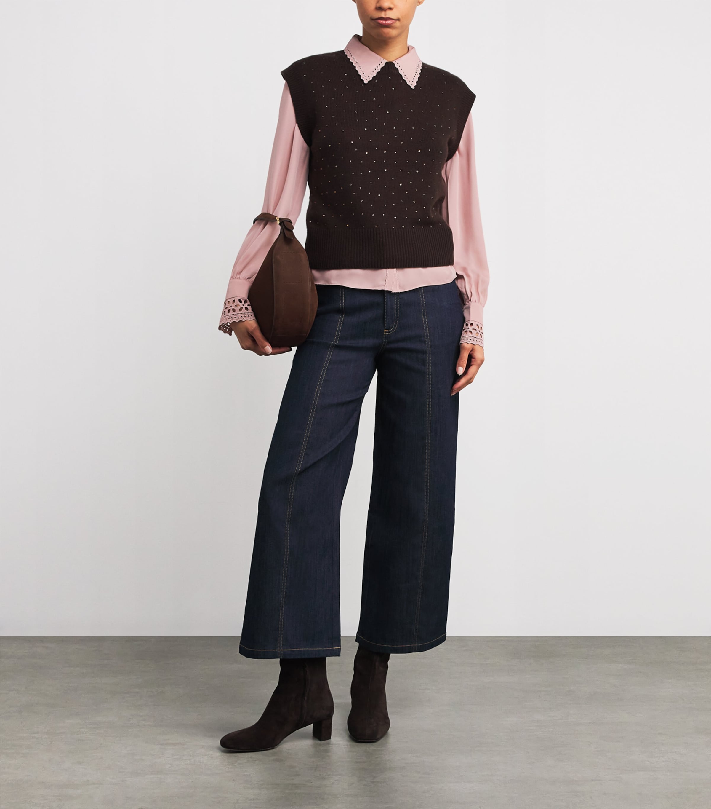 Silk Broderie Anglaise-Trim Shirt SMOKE PINK Image 2