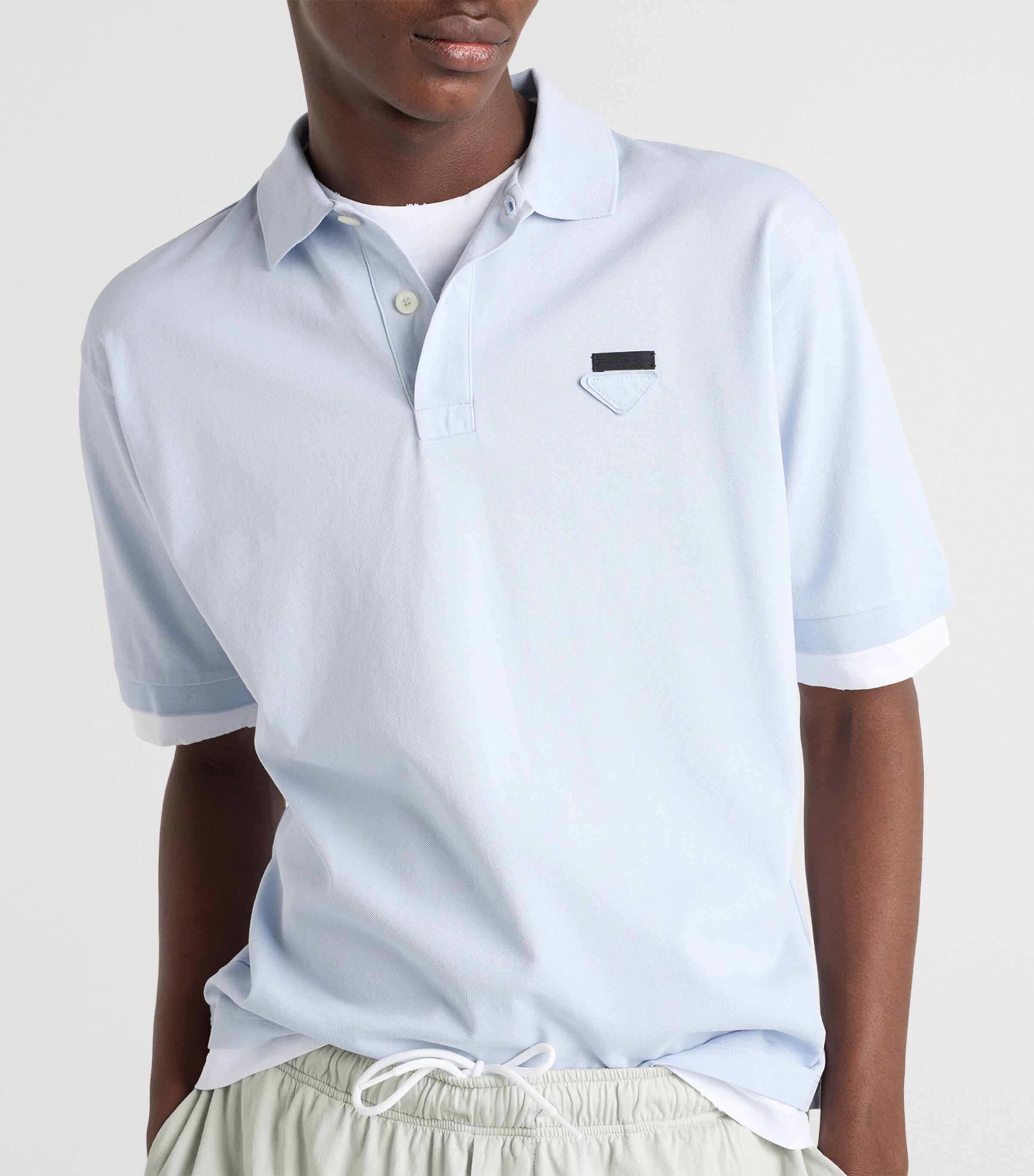 Prada Mens Cotton Layered Polo Shirt Light Blue Image 5