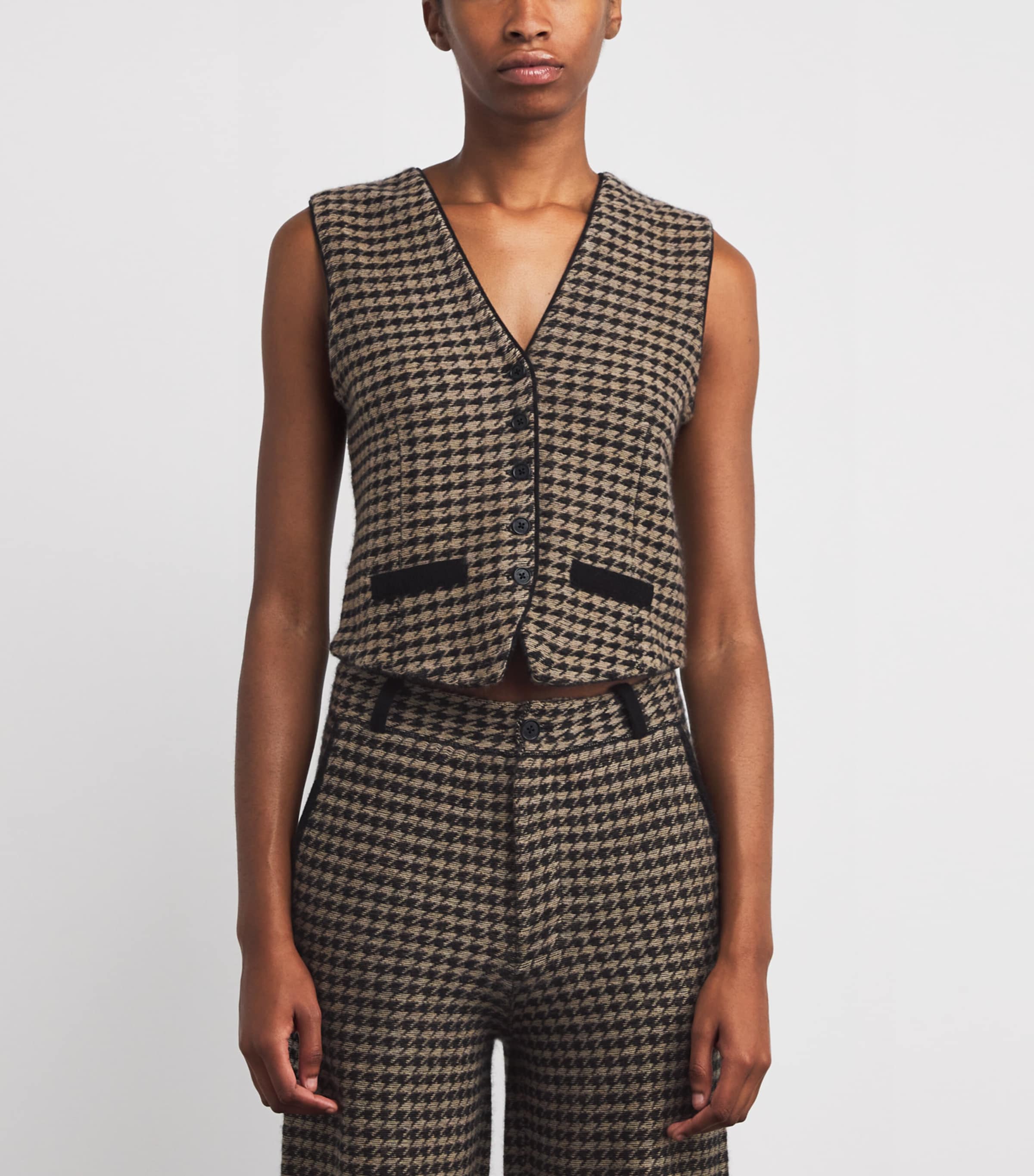 Cashmere Houndstooth Waistcoat BLACK/DUNE Image 3