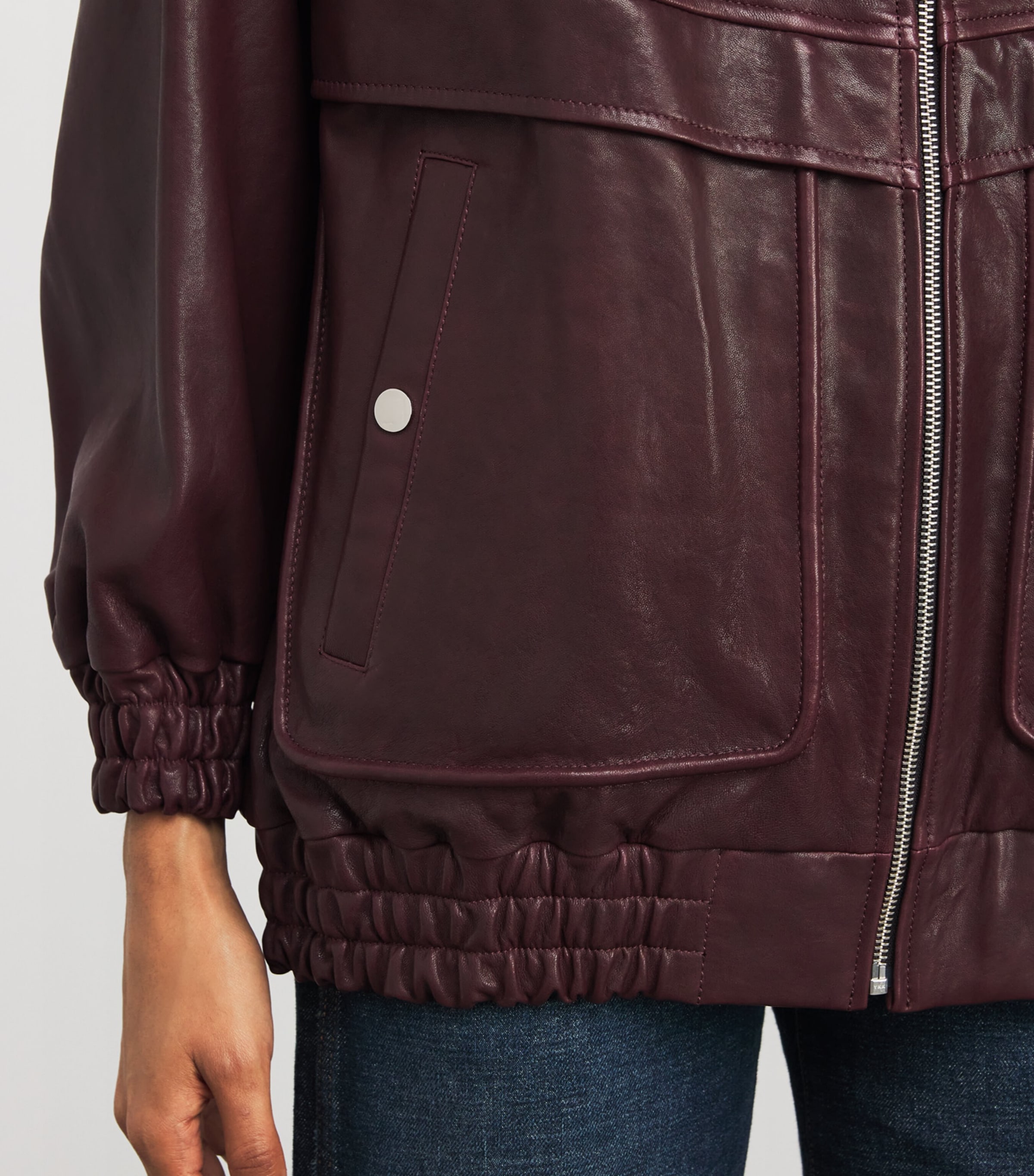 Beck Leather Bomber Jacket DARK PLUM Image 6