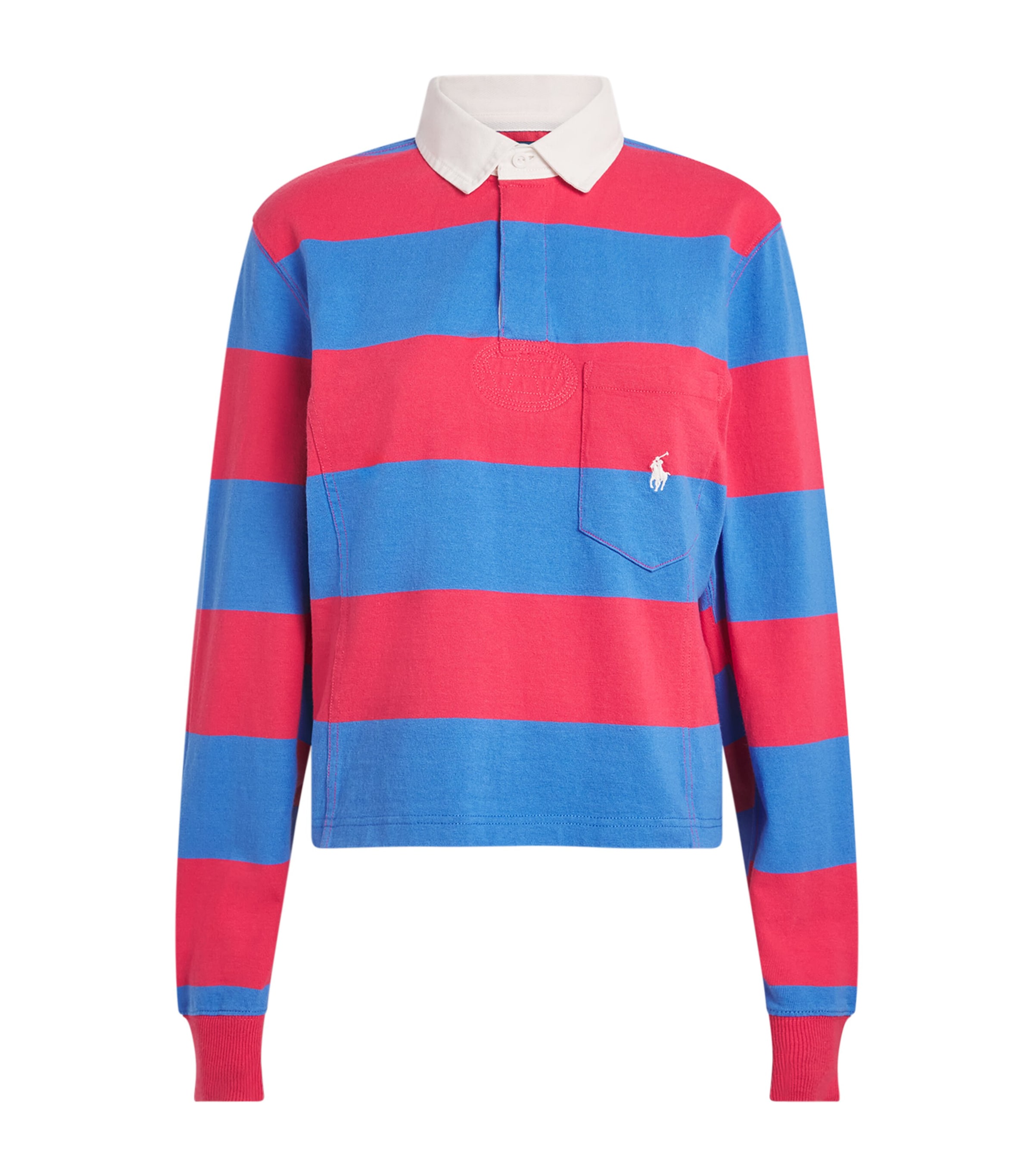 Polo Ralph Lauren Womens Cotton Stripe Rugby Shirt Sunset Rd/grnwch Blu Image 1
