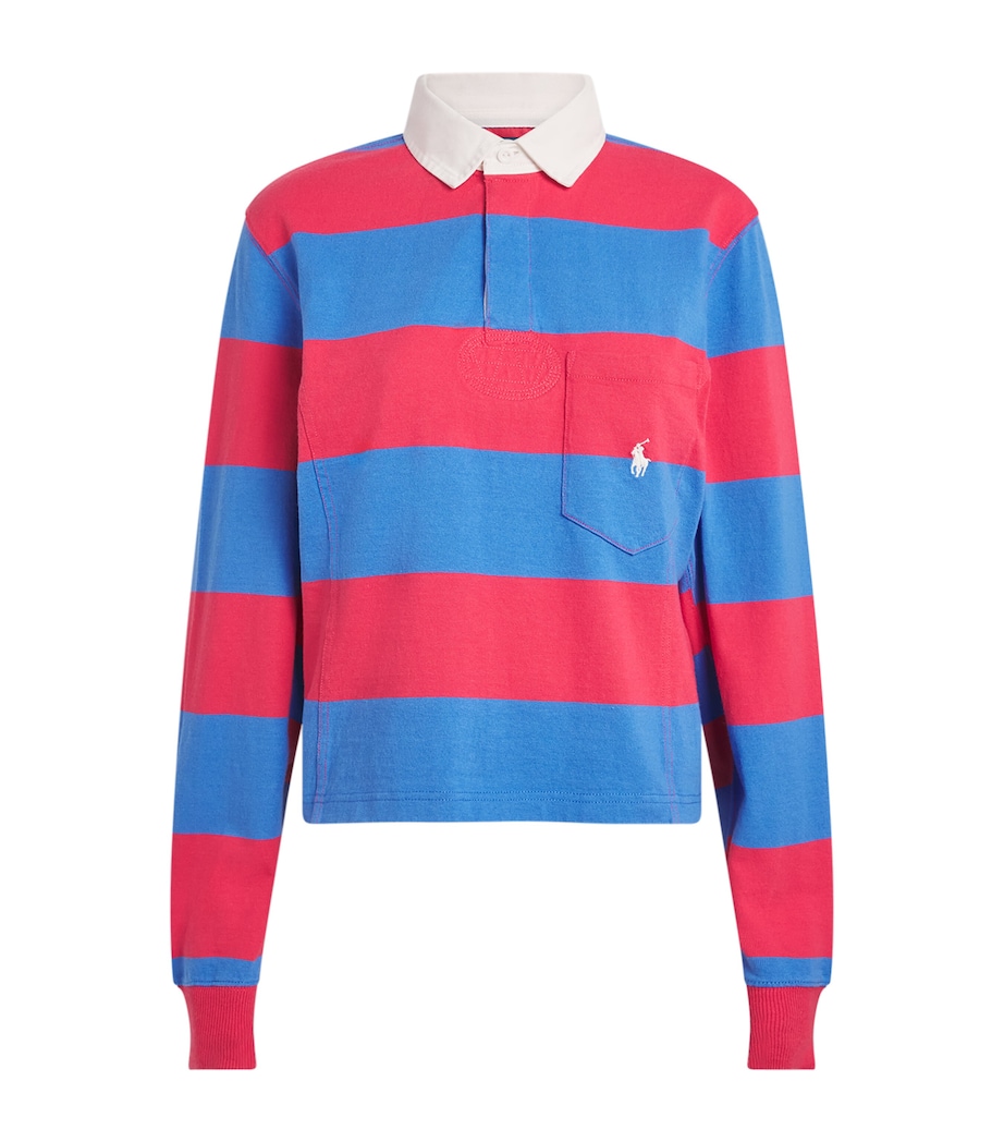 Polo Ralph Lauren Womens Cotton Stripe Rugby Shirt Sunset Rd/grnwch Blu Image 1
