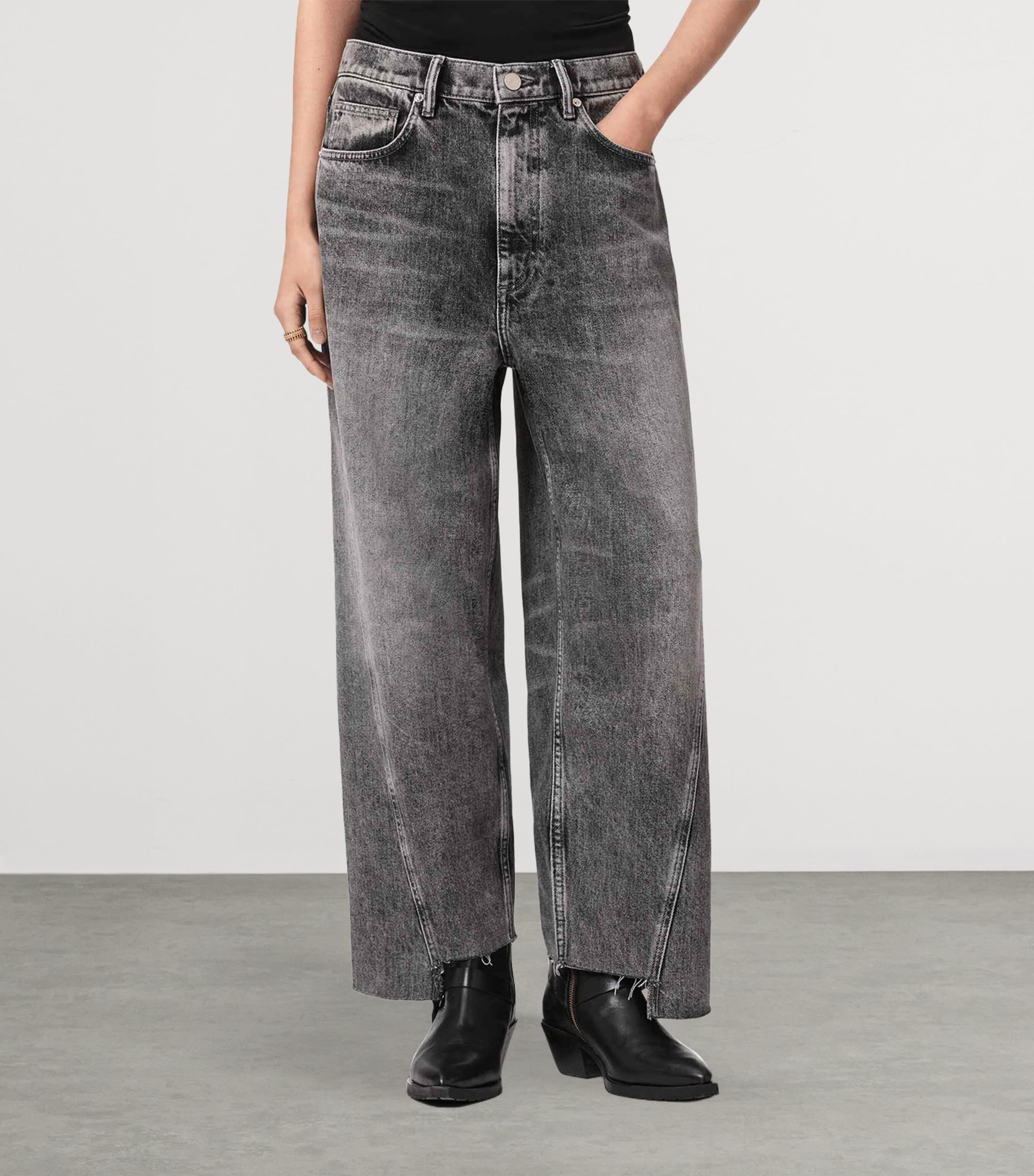 AllSaints Womens Asymmetric Fox Wide-Leg Jeans Vintage Black Image 3