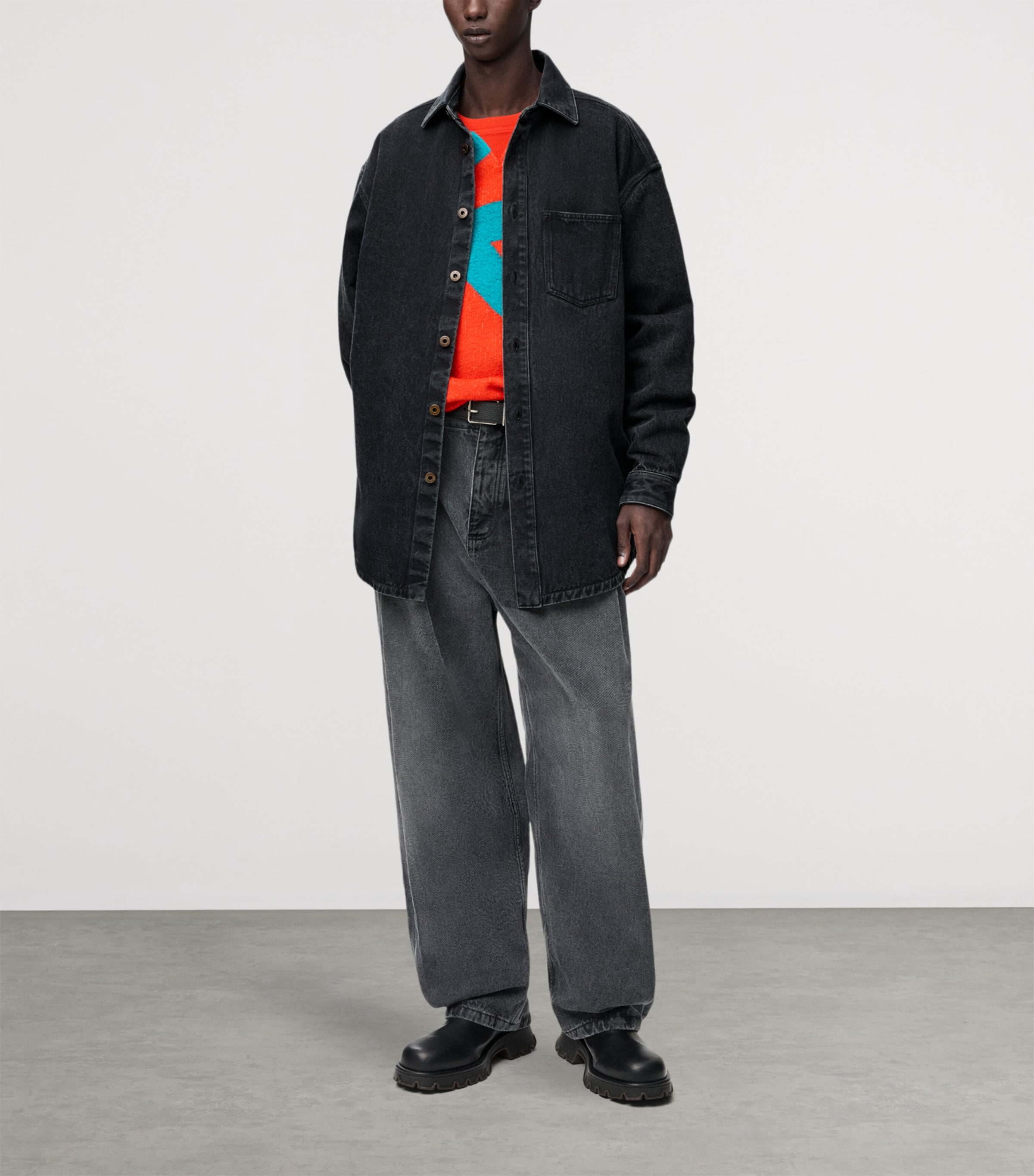 Anagram-Patch Denim Overshirt BLACK Image 2