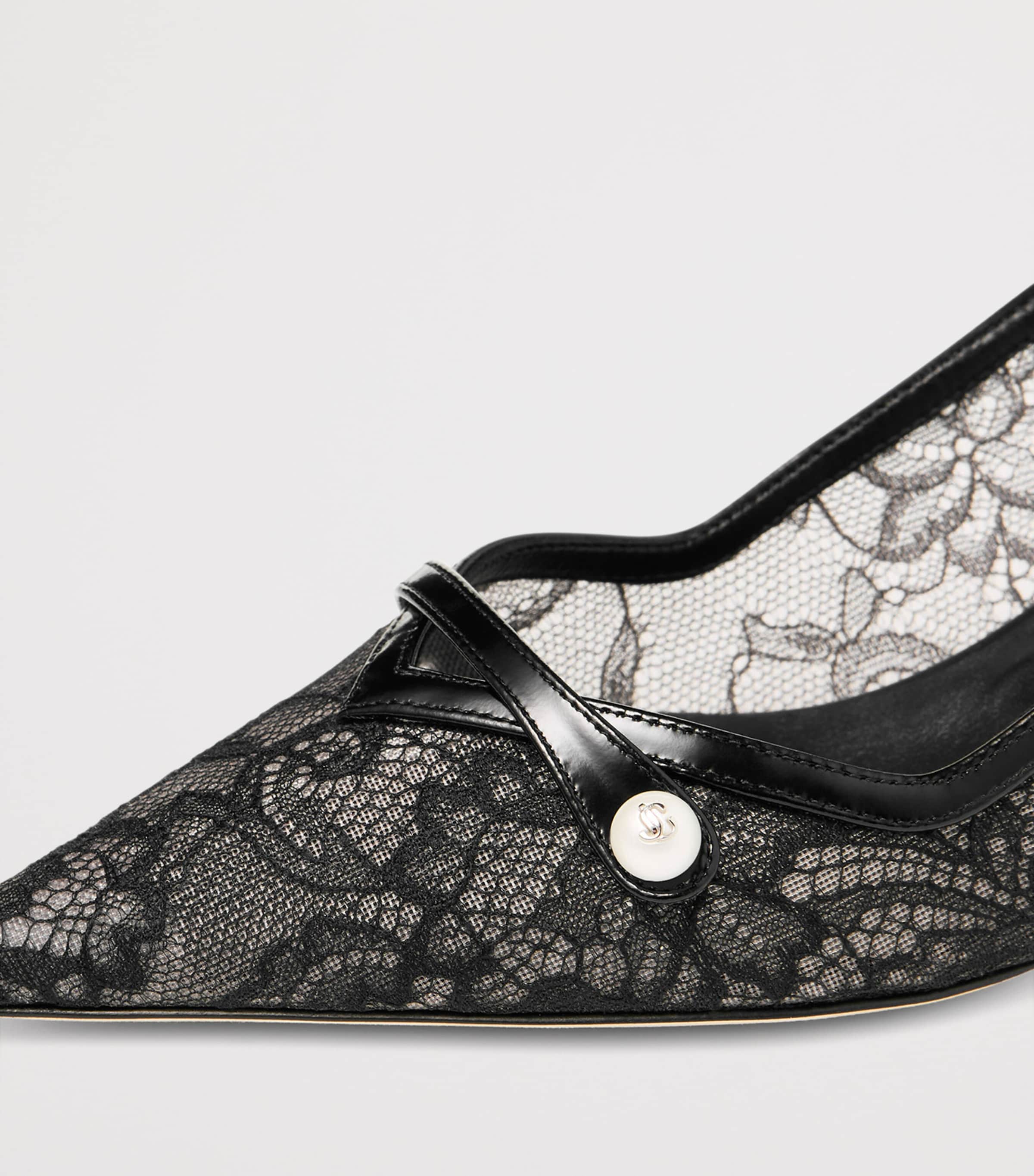 Amita 45 Lace-Leather Slingback Pumps BLACK/BLACK Image 6