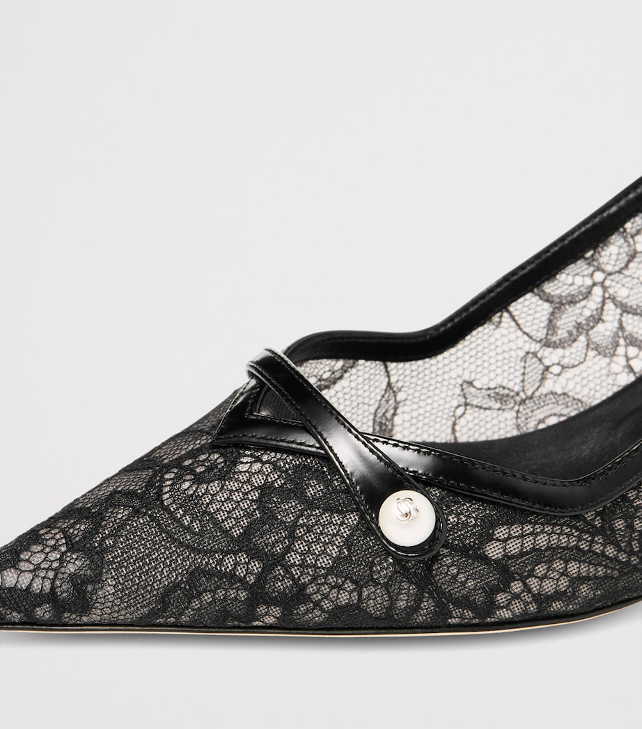 Amita 45 Lace-Leather Slingback Pumps BLACK/BLACK Image 5