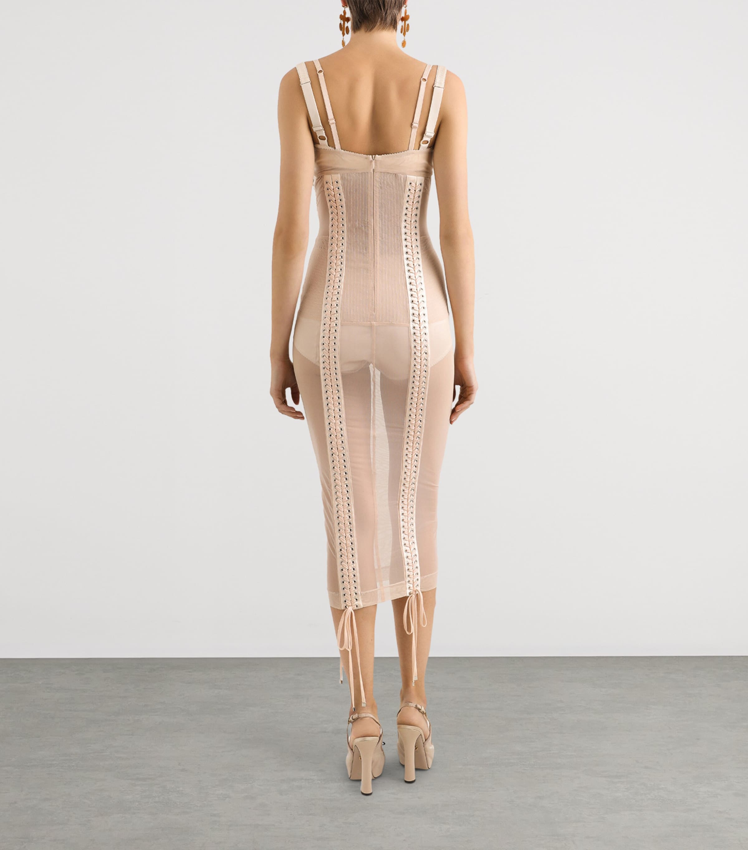 Tulle Corset-Detail Midi Dress F1218-FLEISH PINK Image 6