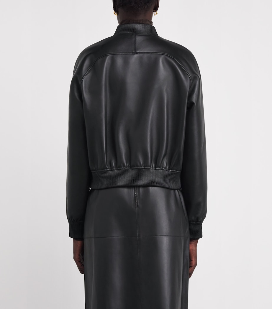 Leather Quinn Bomber Jacket BLACK Image 4