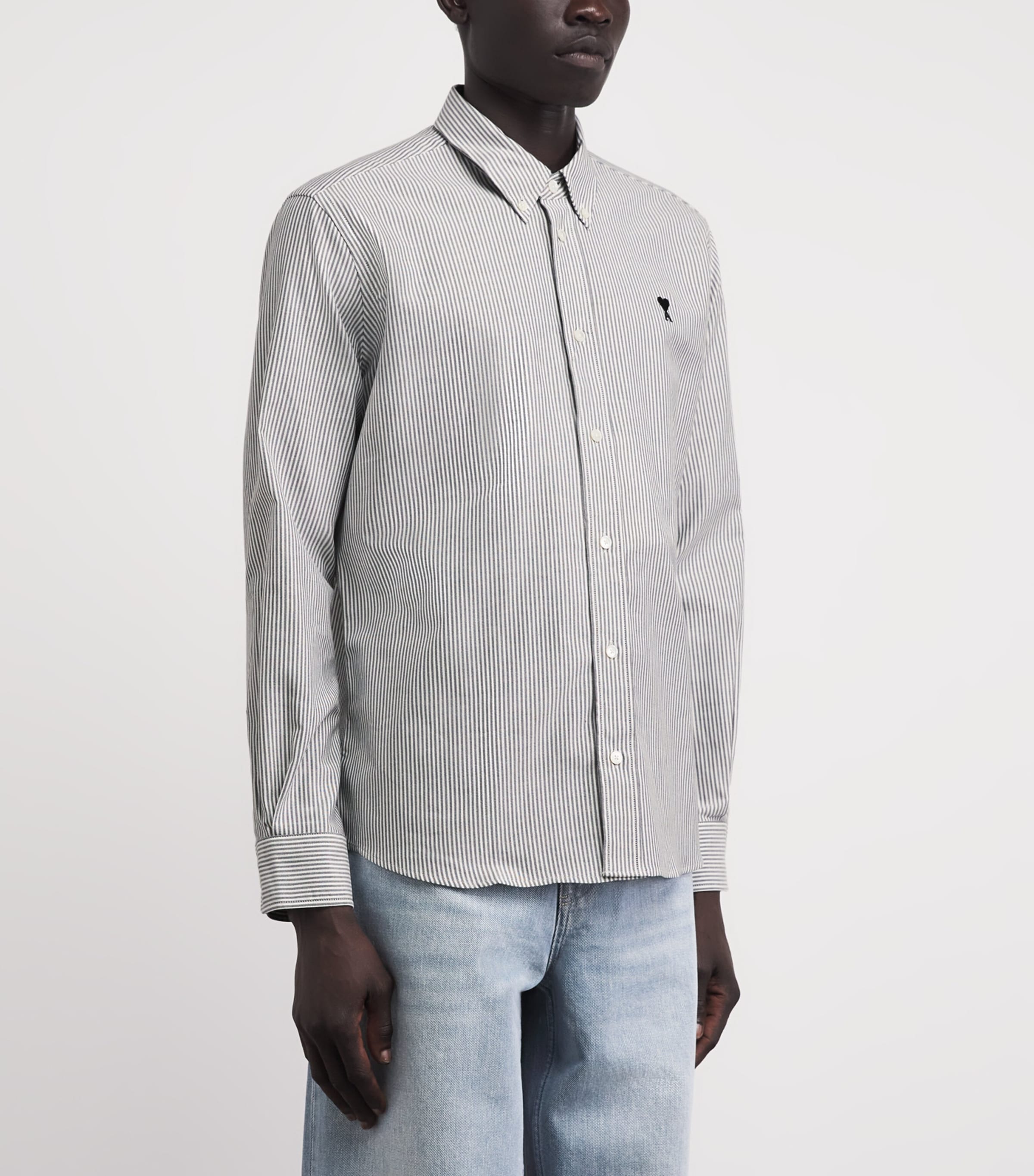 AMI Paris Mens Cotton Logo Button-Down Shirt Noir/blnc Nturel Image 4