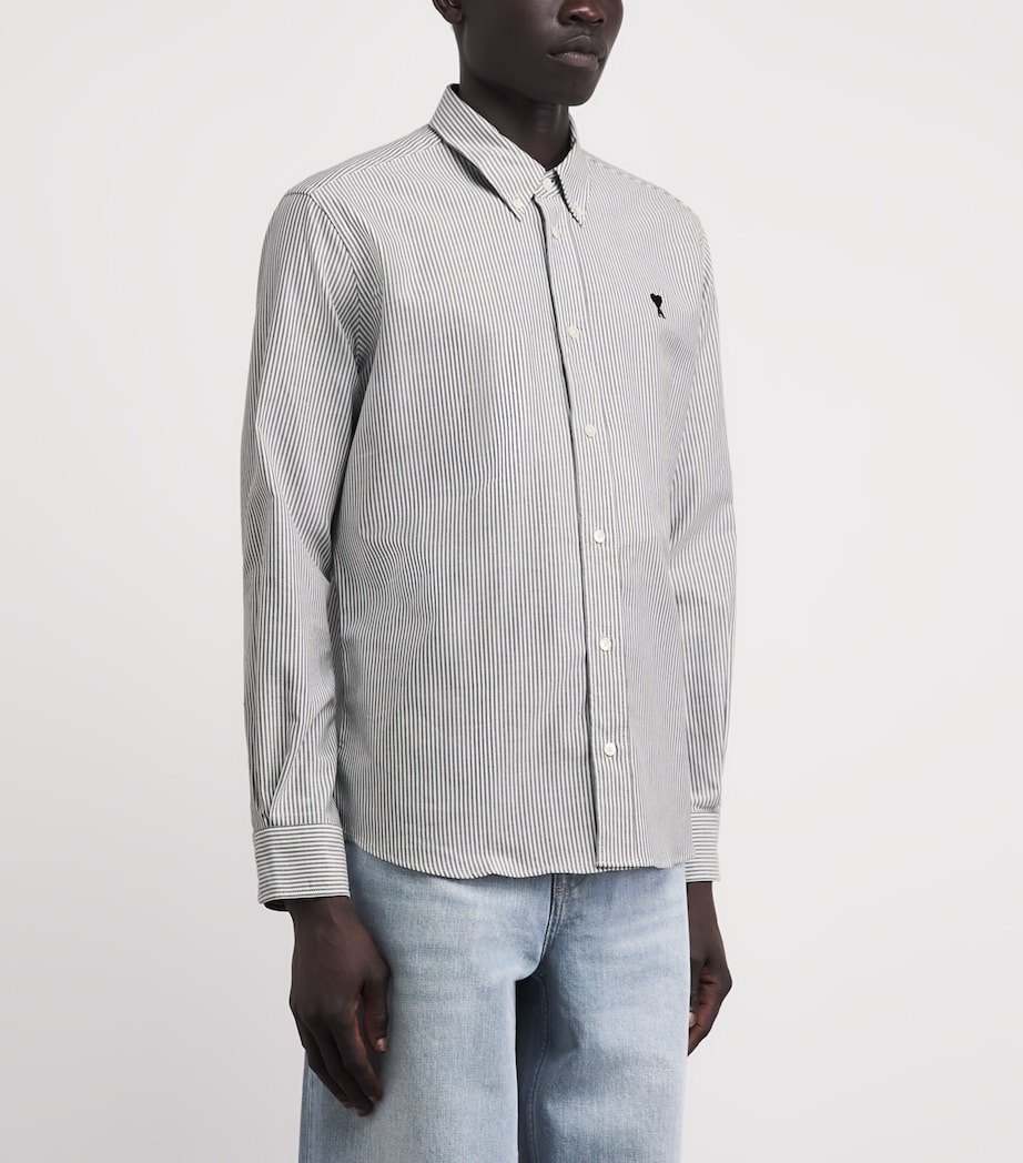 AMI Paris Mens Cotton Logo Button-Down Shirt Noir/blnc Nturel Image 4