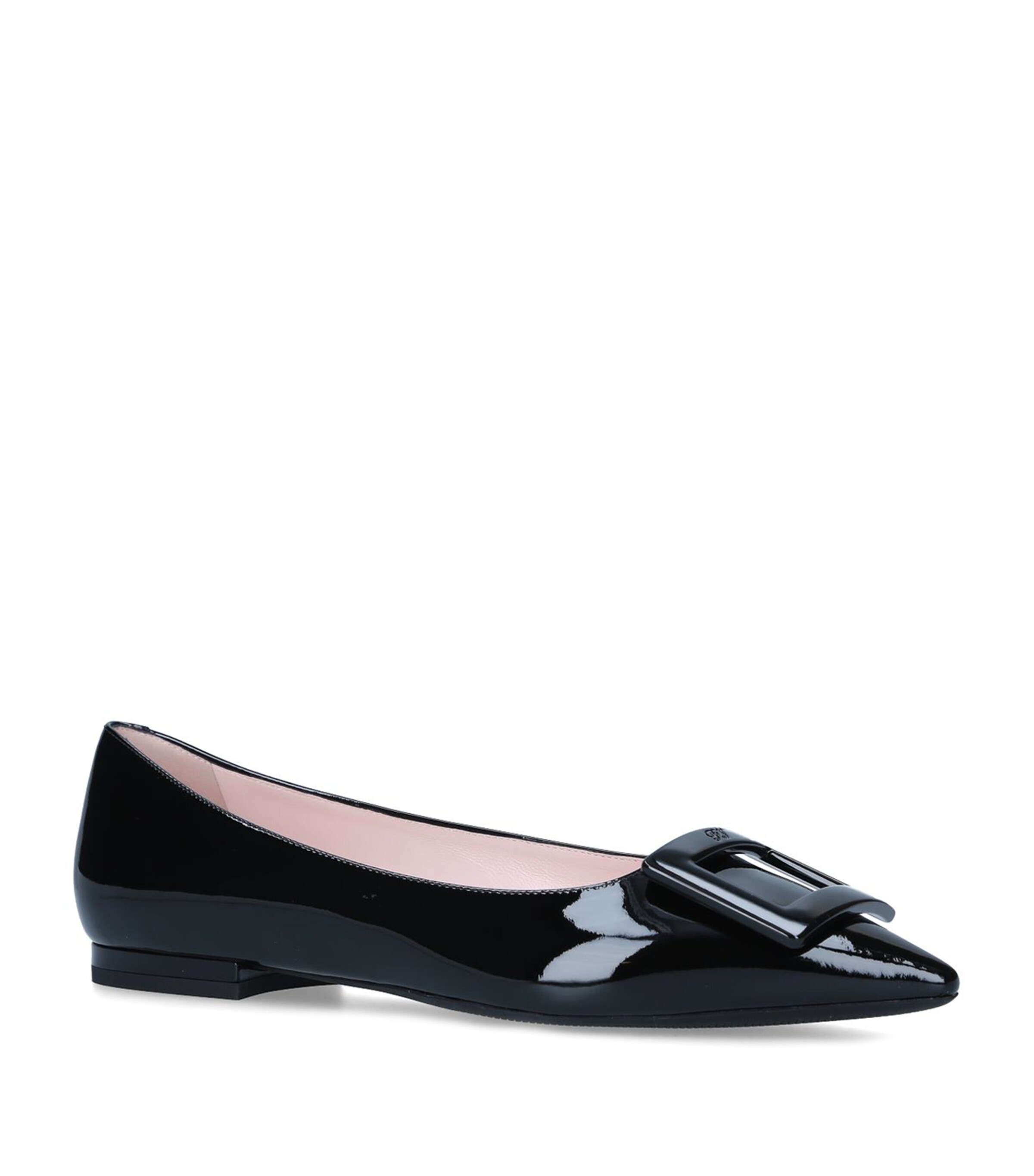 Roger Vivier Gommettine Buckled Glossed Crinkled-leather Ballet Flats In Black
