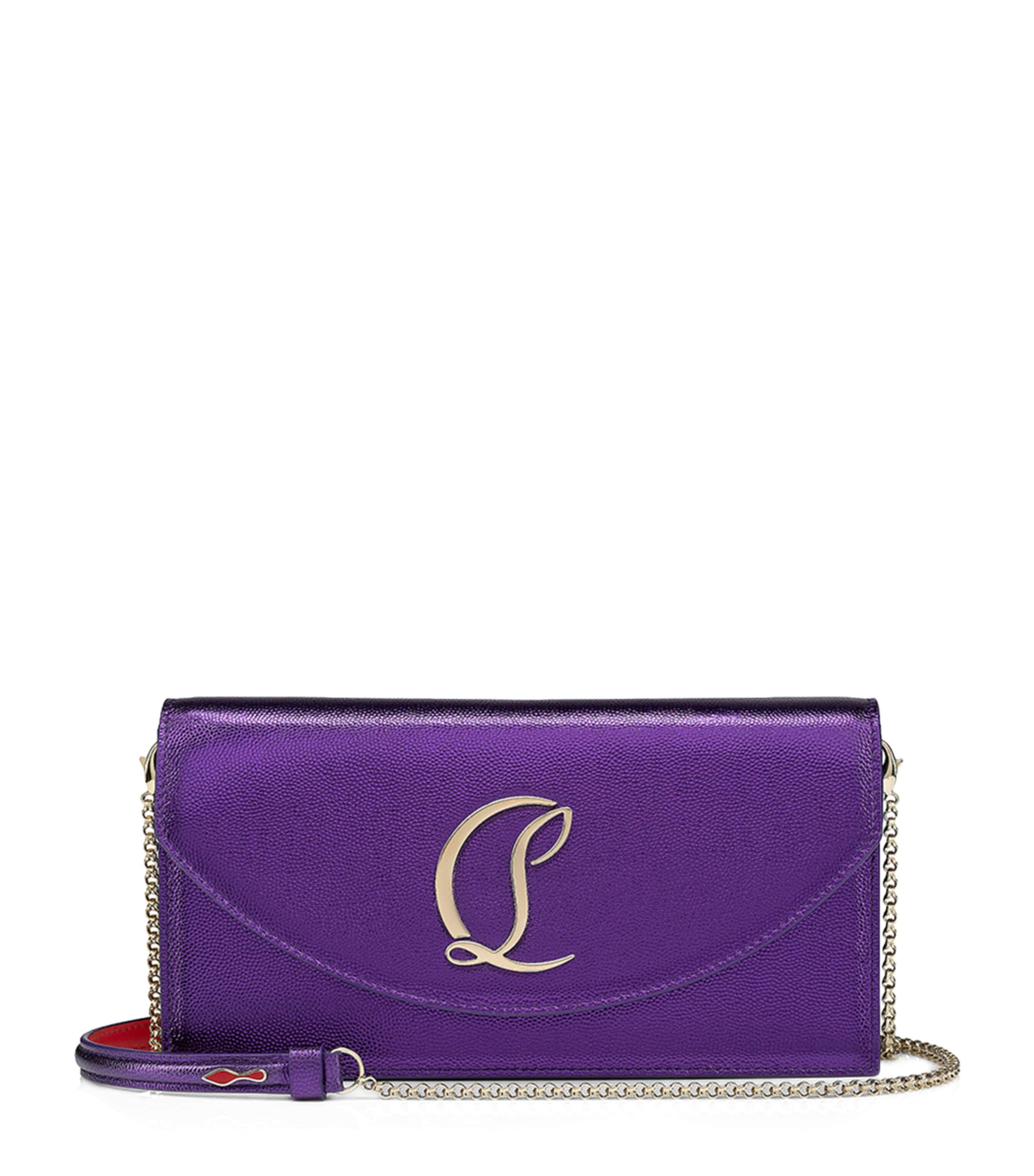 Christian Louboutin Loubi54 Metallic-leather Clutch Bag In Purple