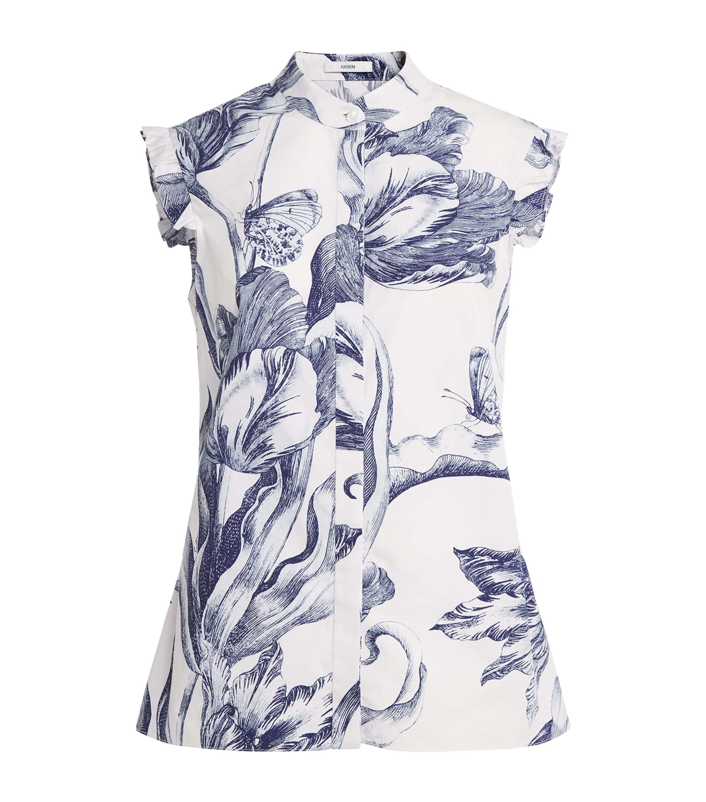 Erdem Womens Organic Cotton Sleeveless Floral Blouse Btnical Engrve Ivry Image 1