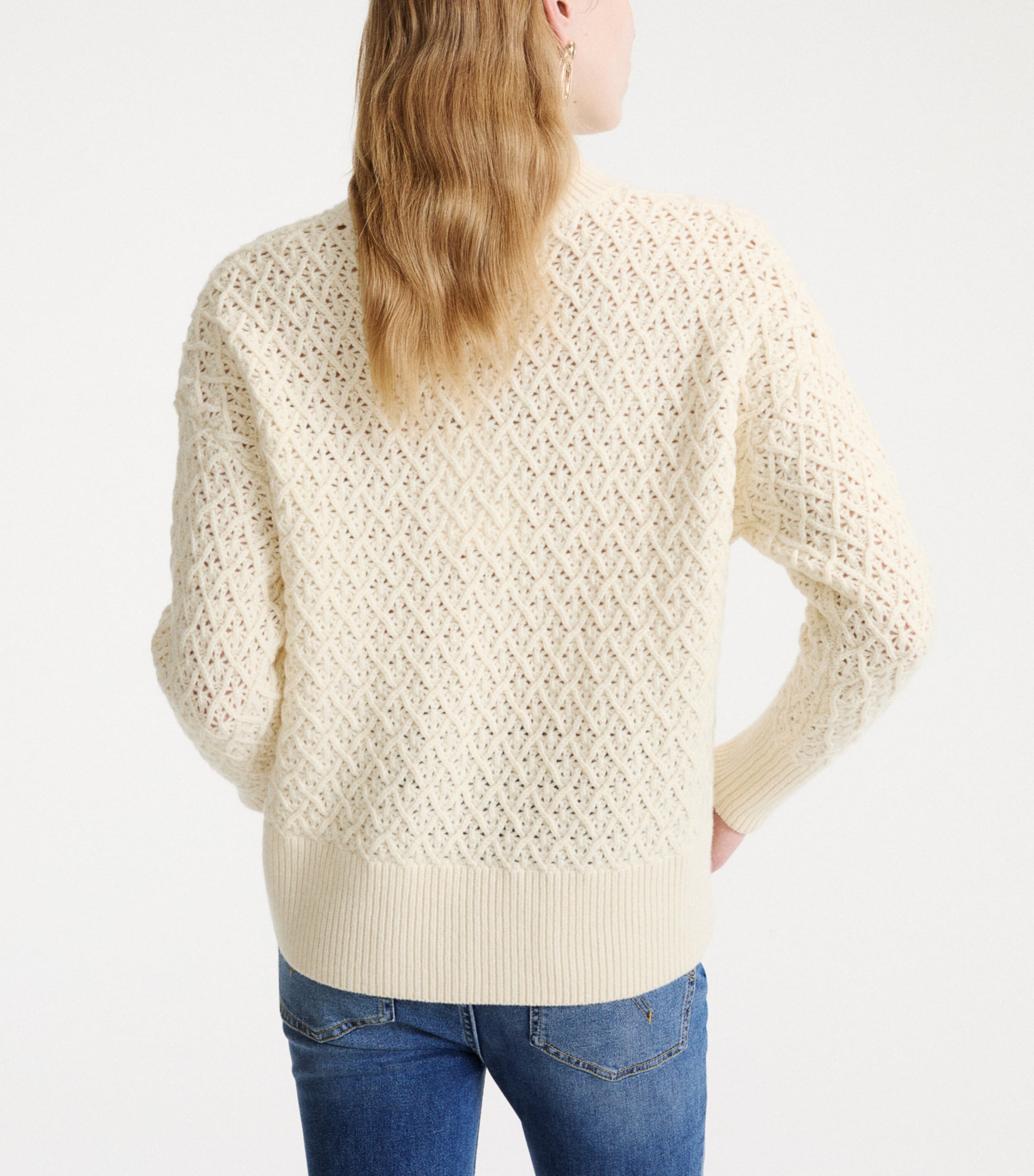 Marella Womens Virgin Wool Open Knit Sweater Cream Image 3