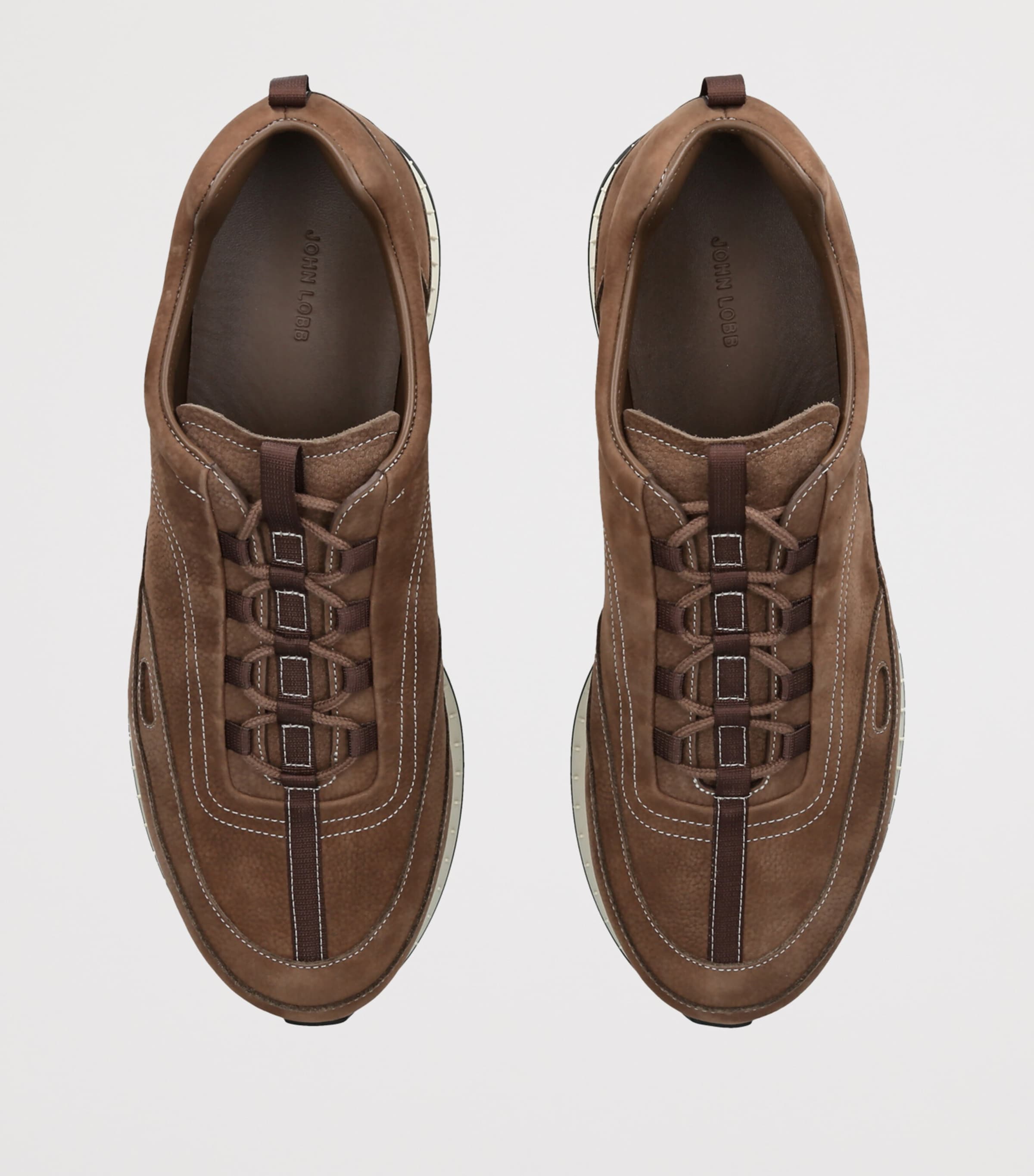 John Lobb Nubuck Leather Stream Elastic Sneakers Mid Brown Image 3