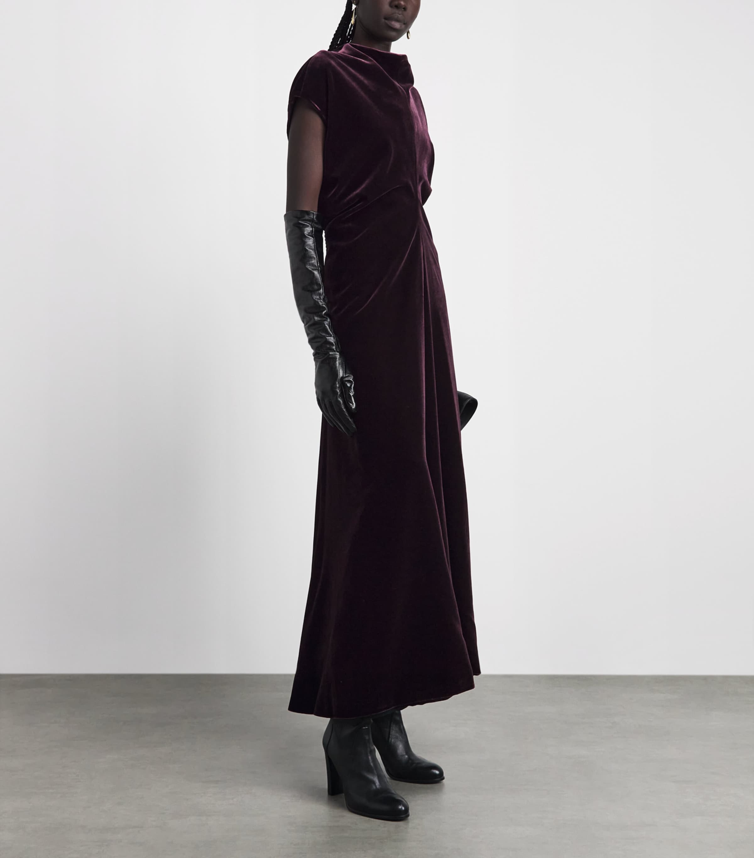 Agnona Womens Velvet Gathered Midi Dress Brgndy Image 2