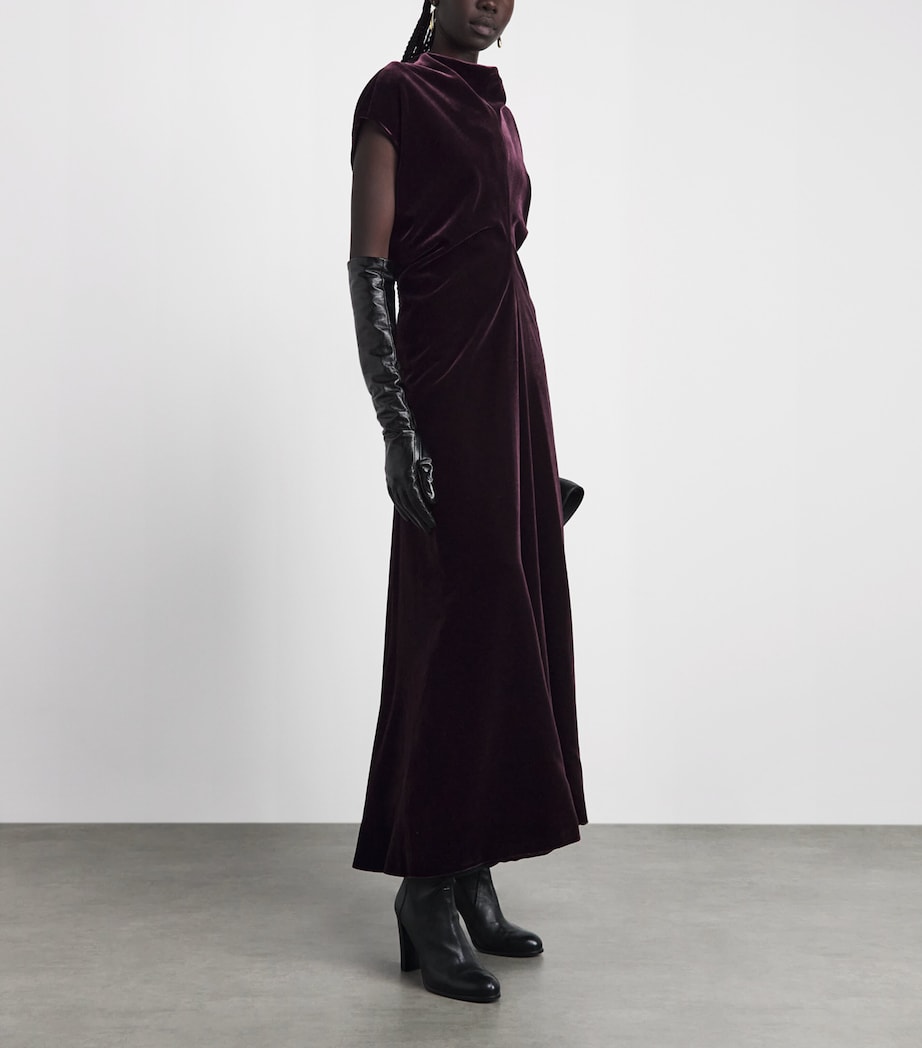 Agnona Womens Velvet Gathered Midi Dress Brgndy Image 2