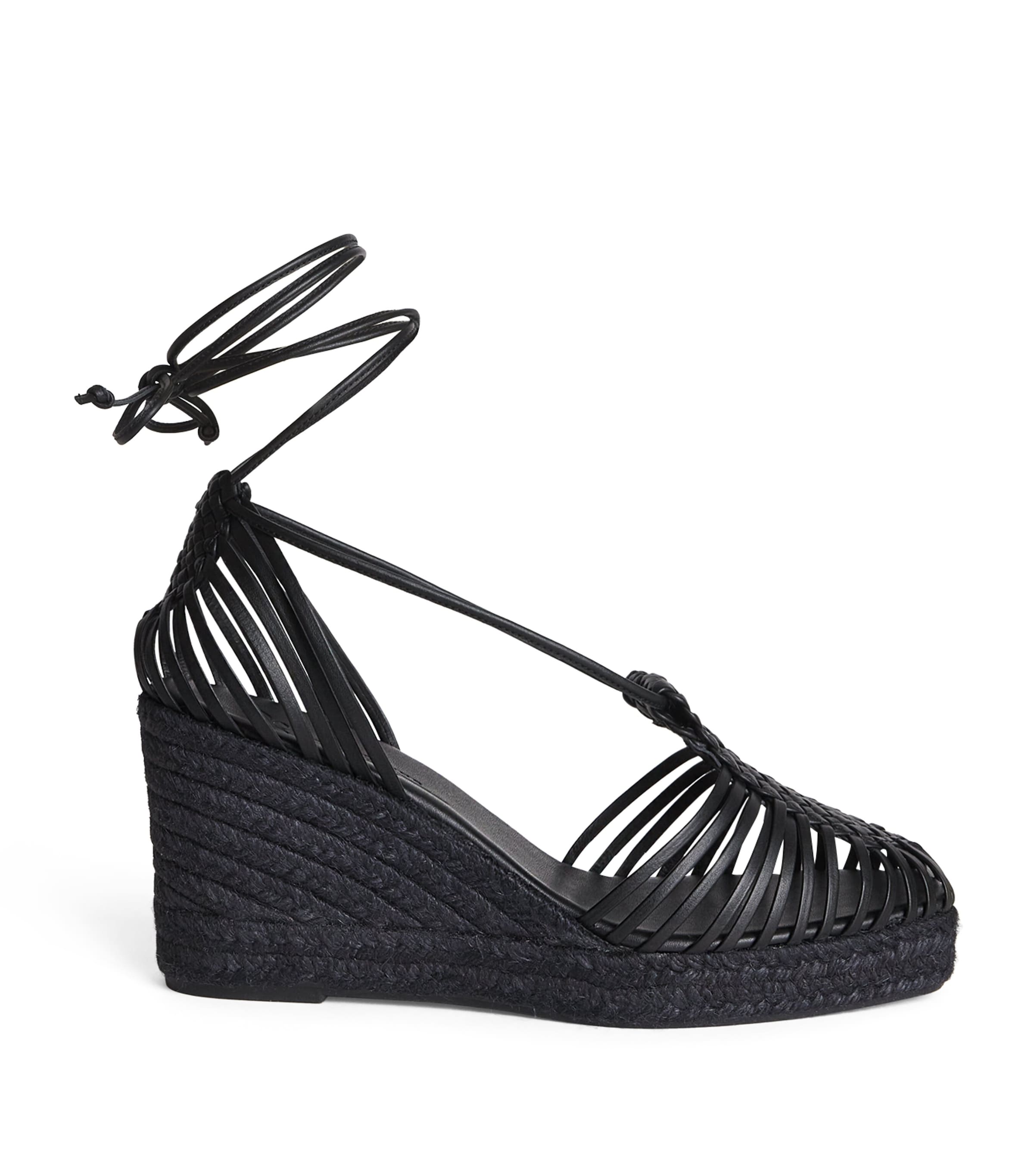 Leather Wedge Sandals 60 BLACK Image 1