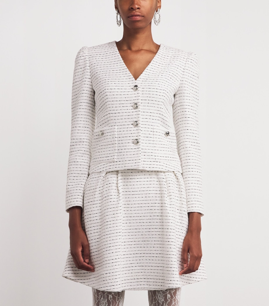 Tweed Embellished V-Neck Jacket 0822 WHITE-BLACK Image 3