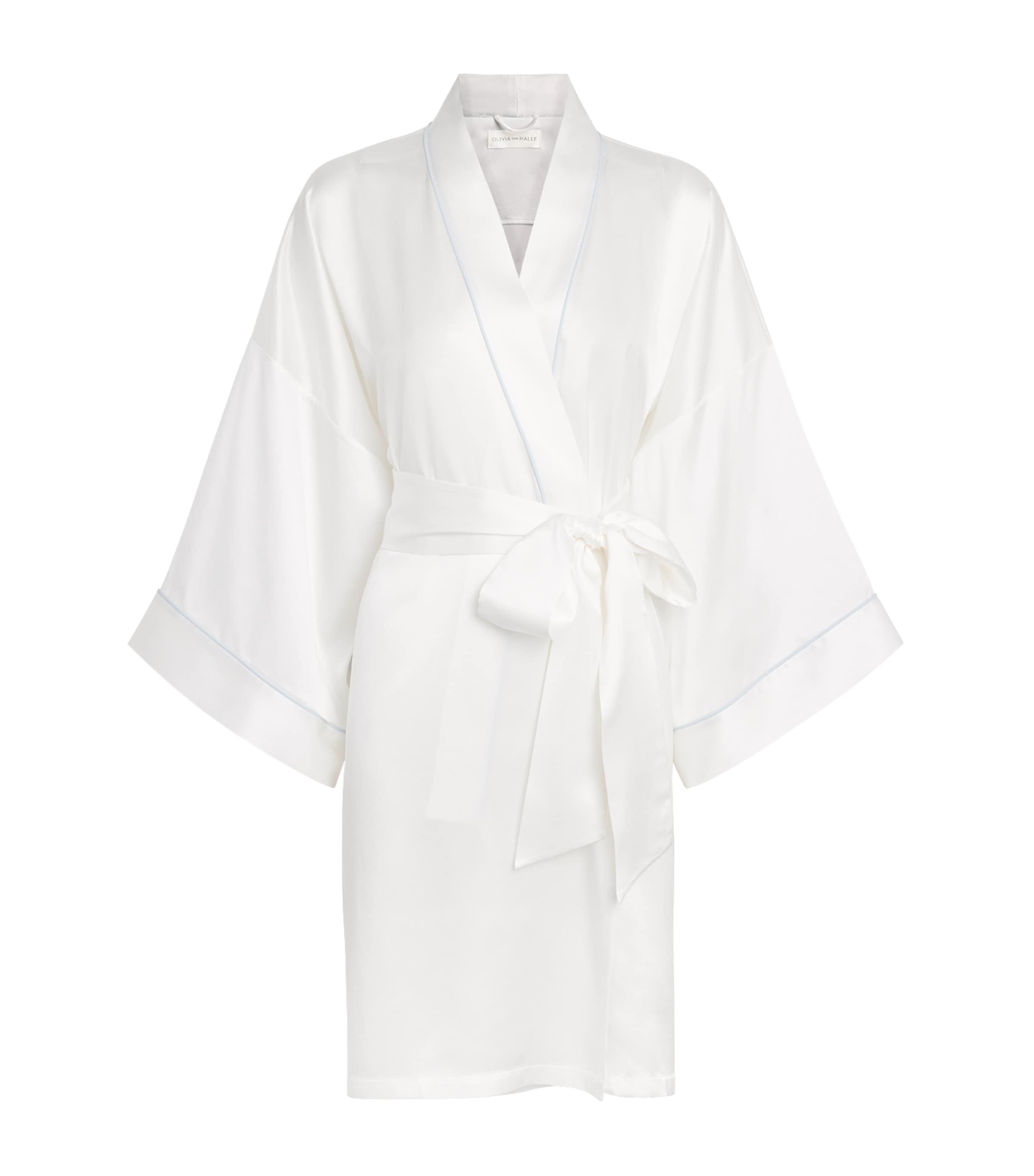 Olivia von Halle Womens Mimi Silk Robe Ivory Powder Blue Image 1