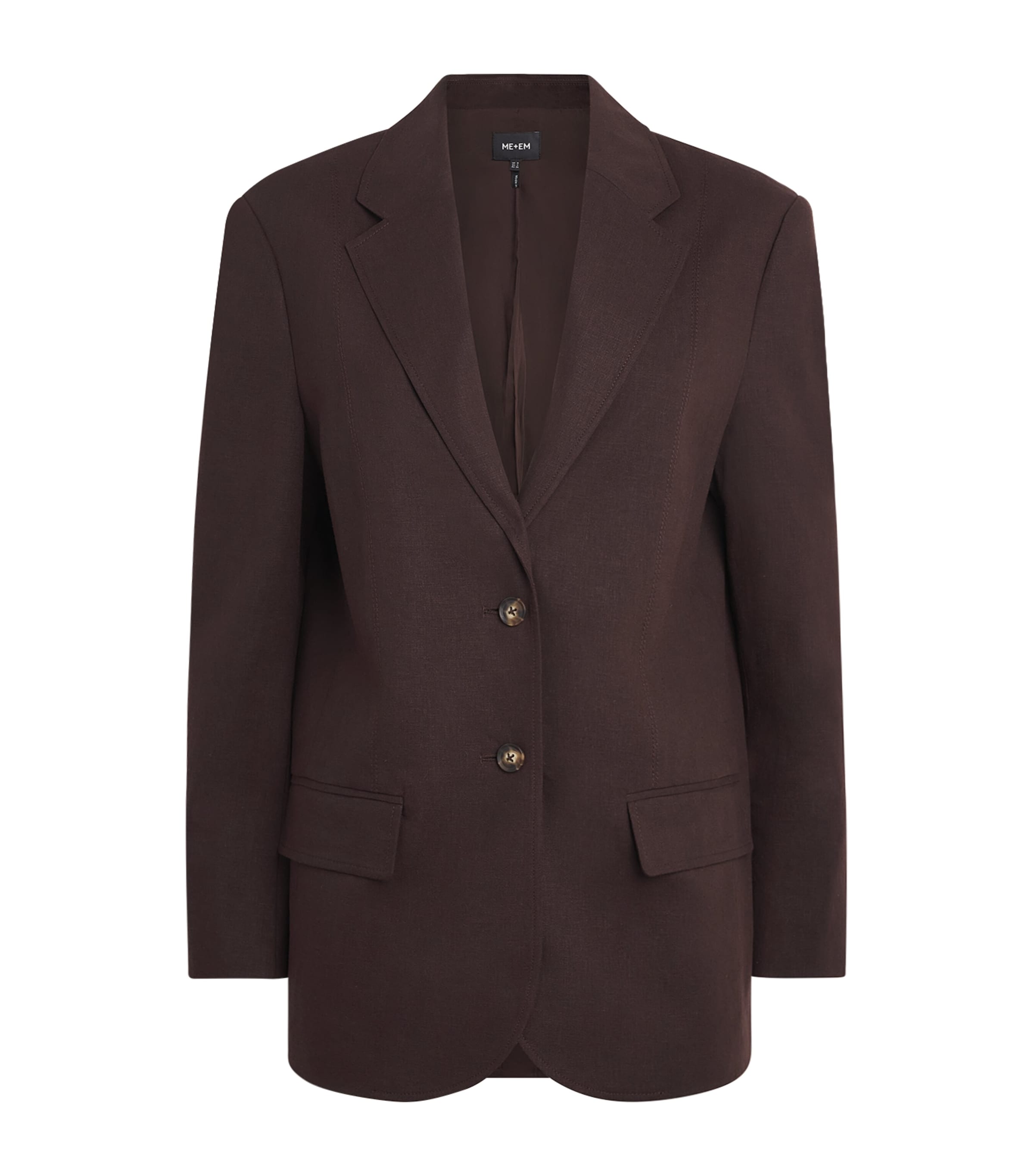ME+EM Womens Linen-Blend Icon Blazer Cocoa Brown Image 1