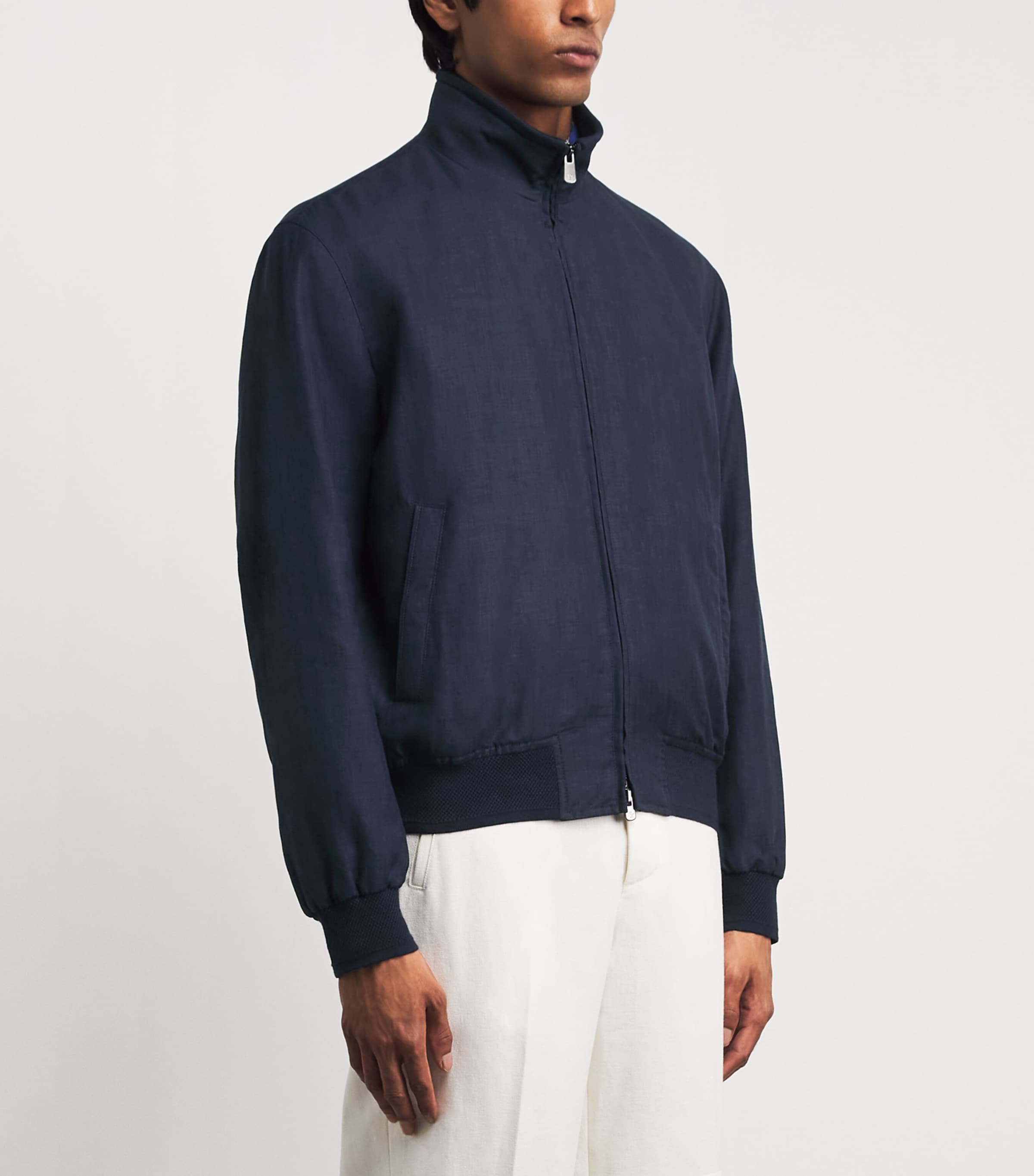 Ralph Lauren Purple Label リネンジャケット 42 XL Ralph Lauren Purple Label Navy Linen-Wool-Silk Felton Bomber