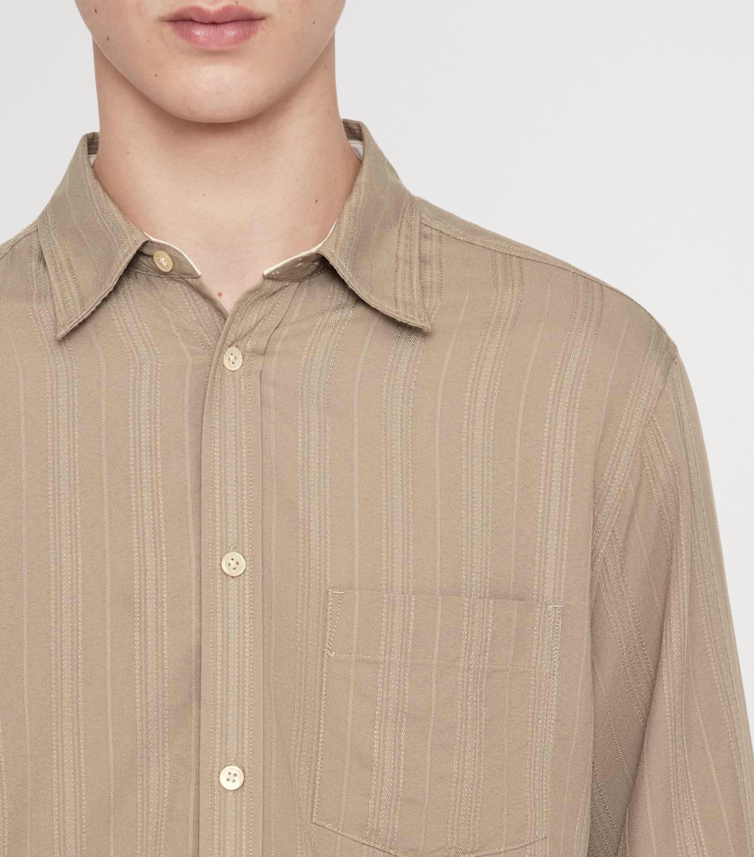 AllSaints Mens Stripe Duke Shirt Mortar Brown Image 7