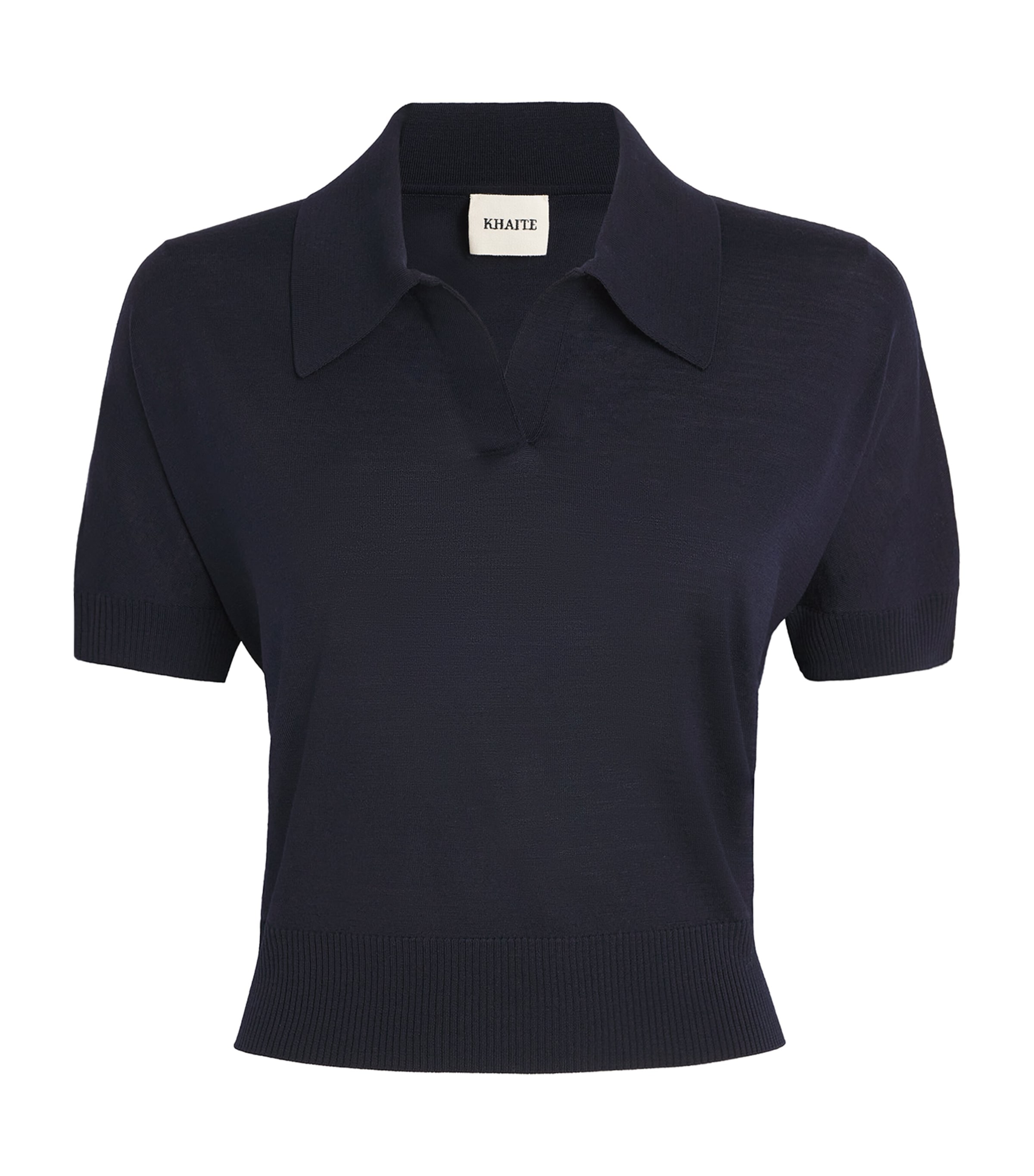 Shop Khaite Merino Wool-blend Morgane Polo Sweater In Navy