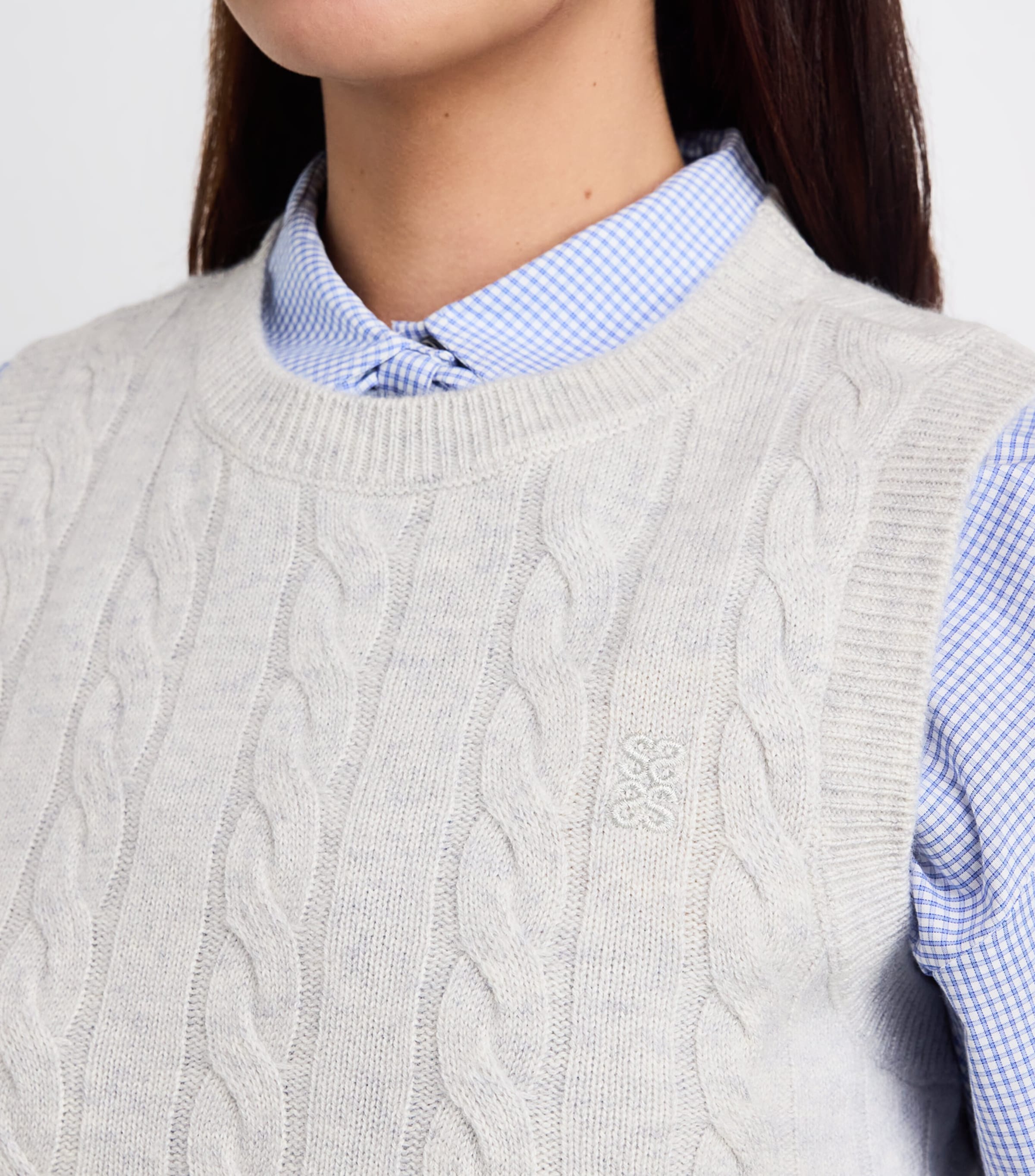 Wool-Cashmere Cable-Knit Sweater Vest GREY Image 6