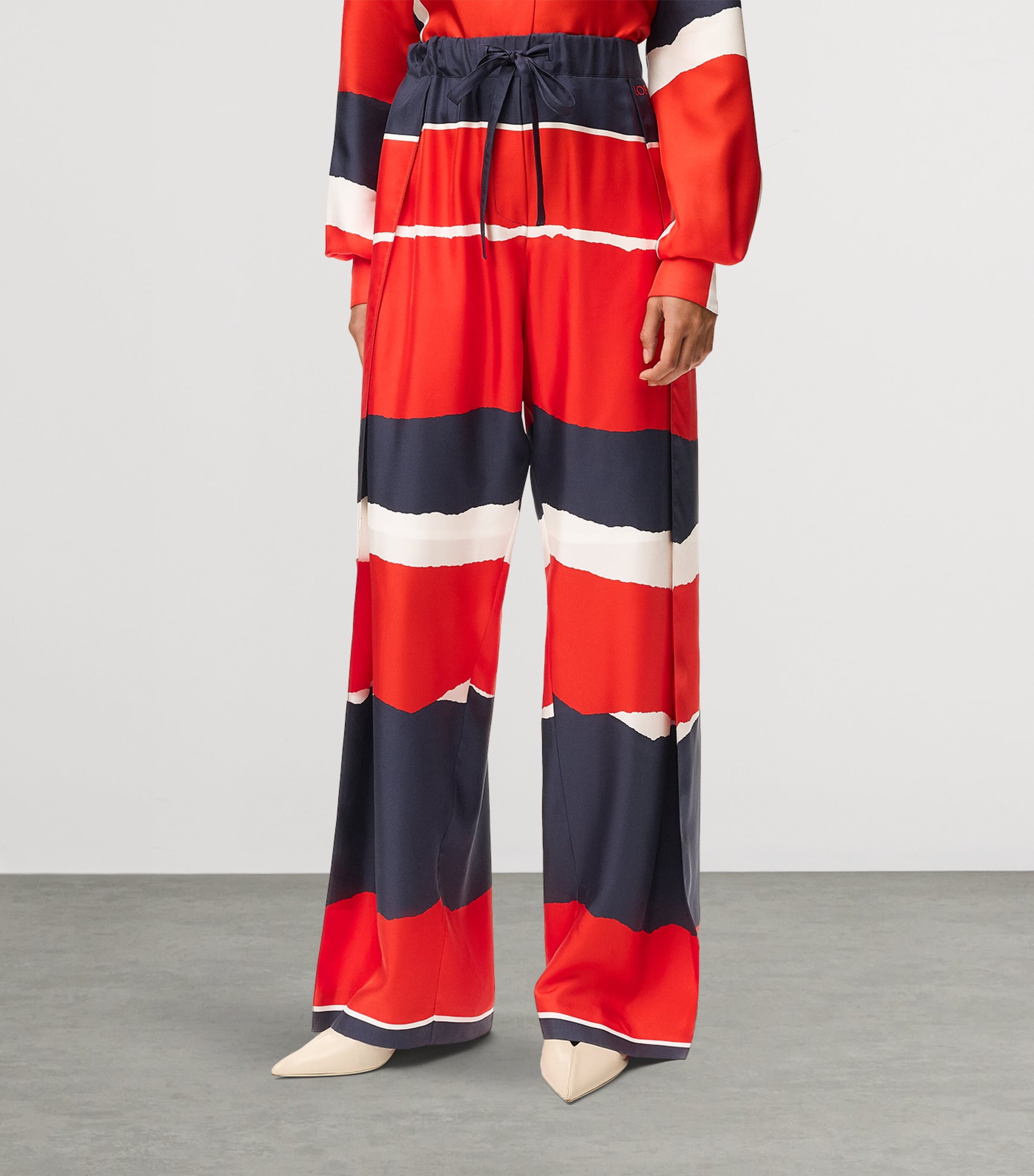 LOEWE Womens Satin Geometric Wide-Leg Trousers Red/multicolour Image 3