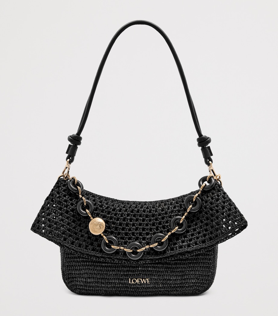 x Paula's Ibiza Medium Raffia Ola Shoulder Bag BLACK Image 6