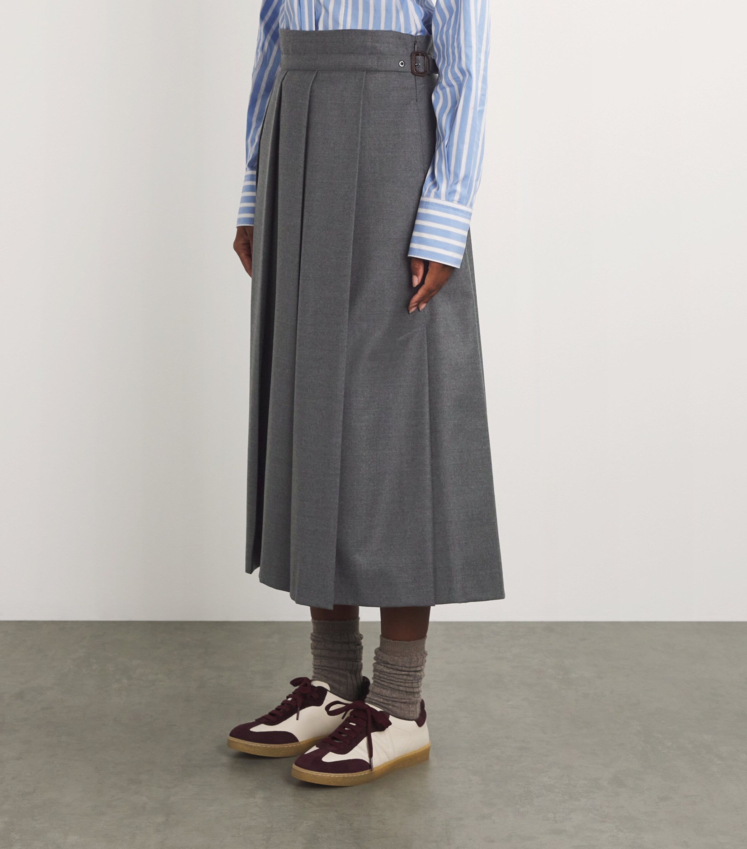 Weekend Max Mara Womens Virgin Wool Pleated Midi Skirt Medium Grey Image 3