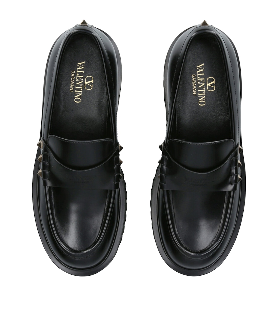 Leather Rockstud Loafers 50 BLACK Image 3