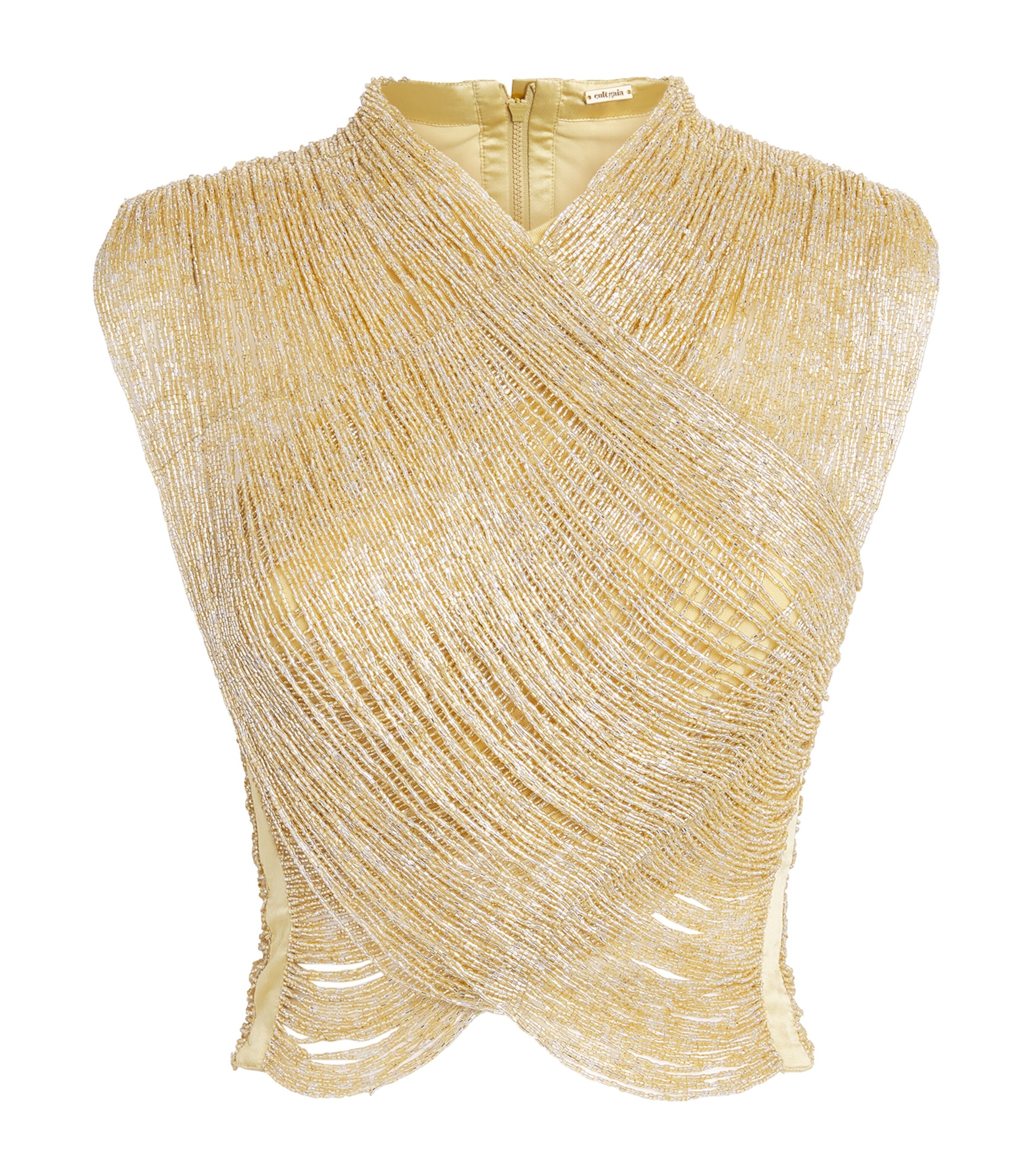 Cult Gaia Womens Beaded Haisley Top Light Gold Image 1